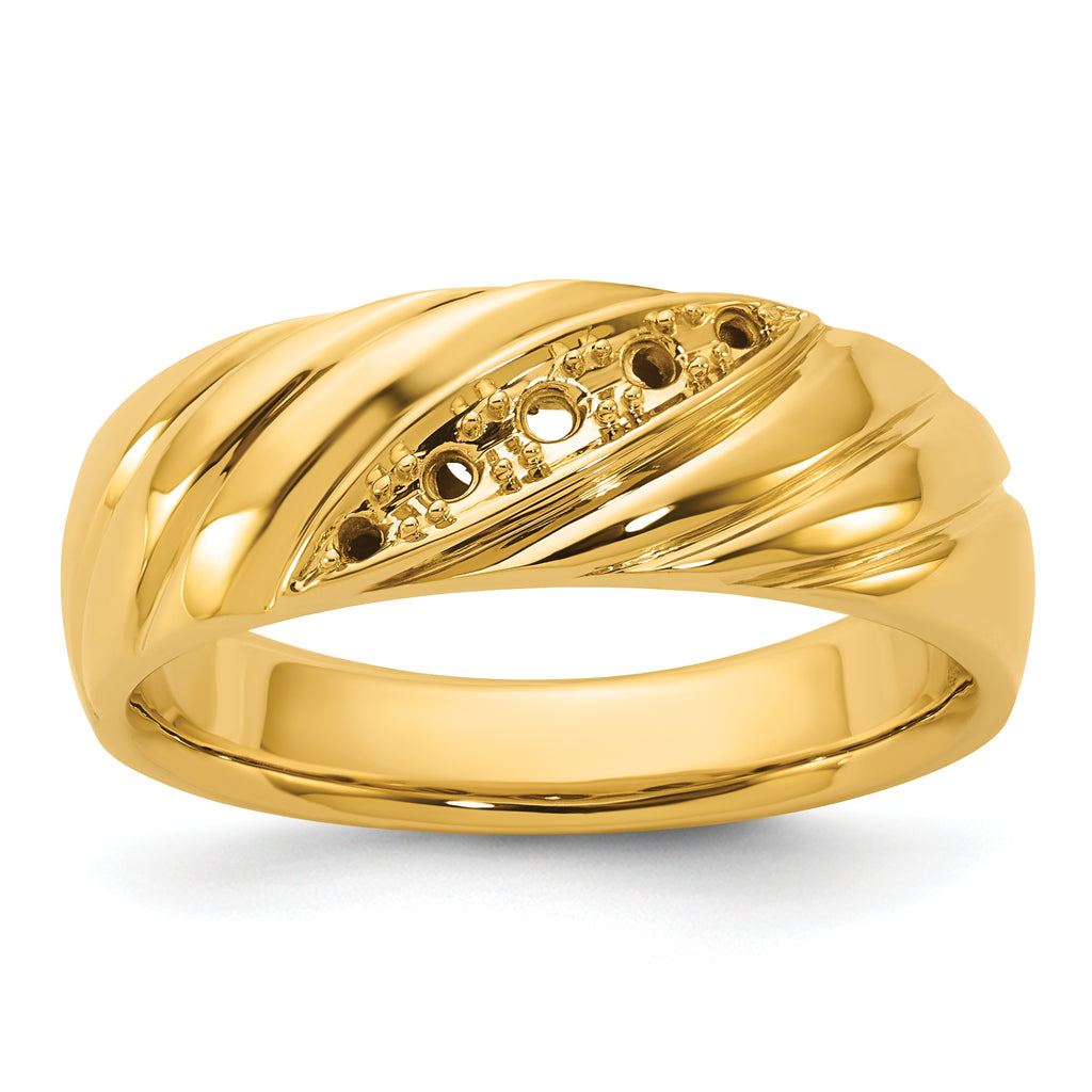 14k with White Rhodium Polished and Grooved Men's Ring Mounting, Mounting Only - Sophia Jewelers