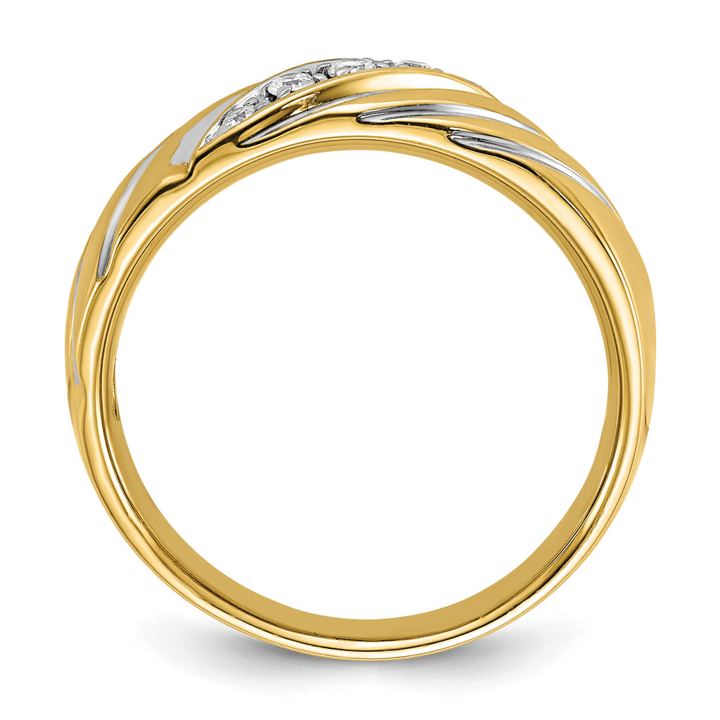 14k with White Rhodium Men's Polished and Grooved 1/6 Carat AA Quality Diamond Ring - Sophia Jewelers