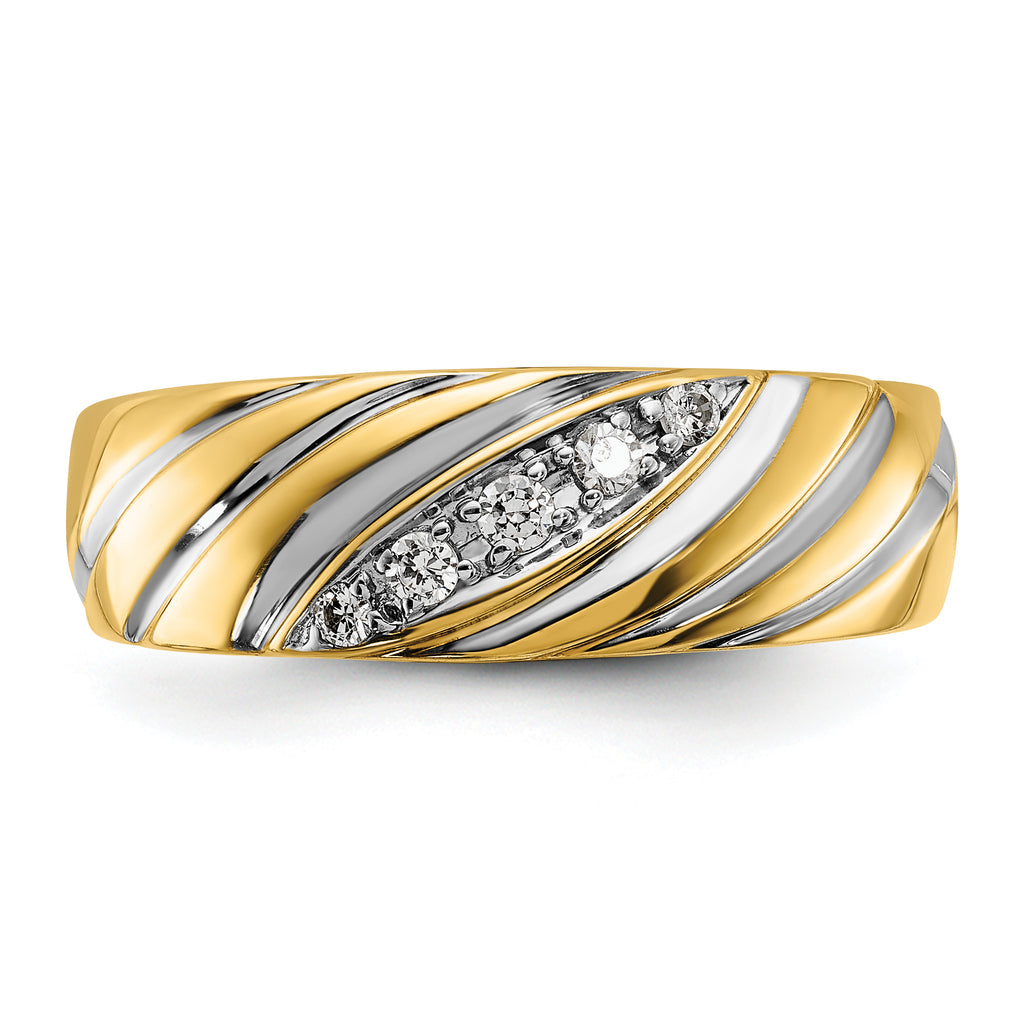 14k with White Rhodium Men's Polished and Grooved 1/6 Carat AA Quality Diamond Ring - Sophia Jewelers