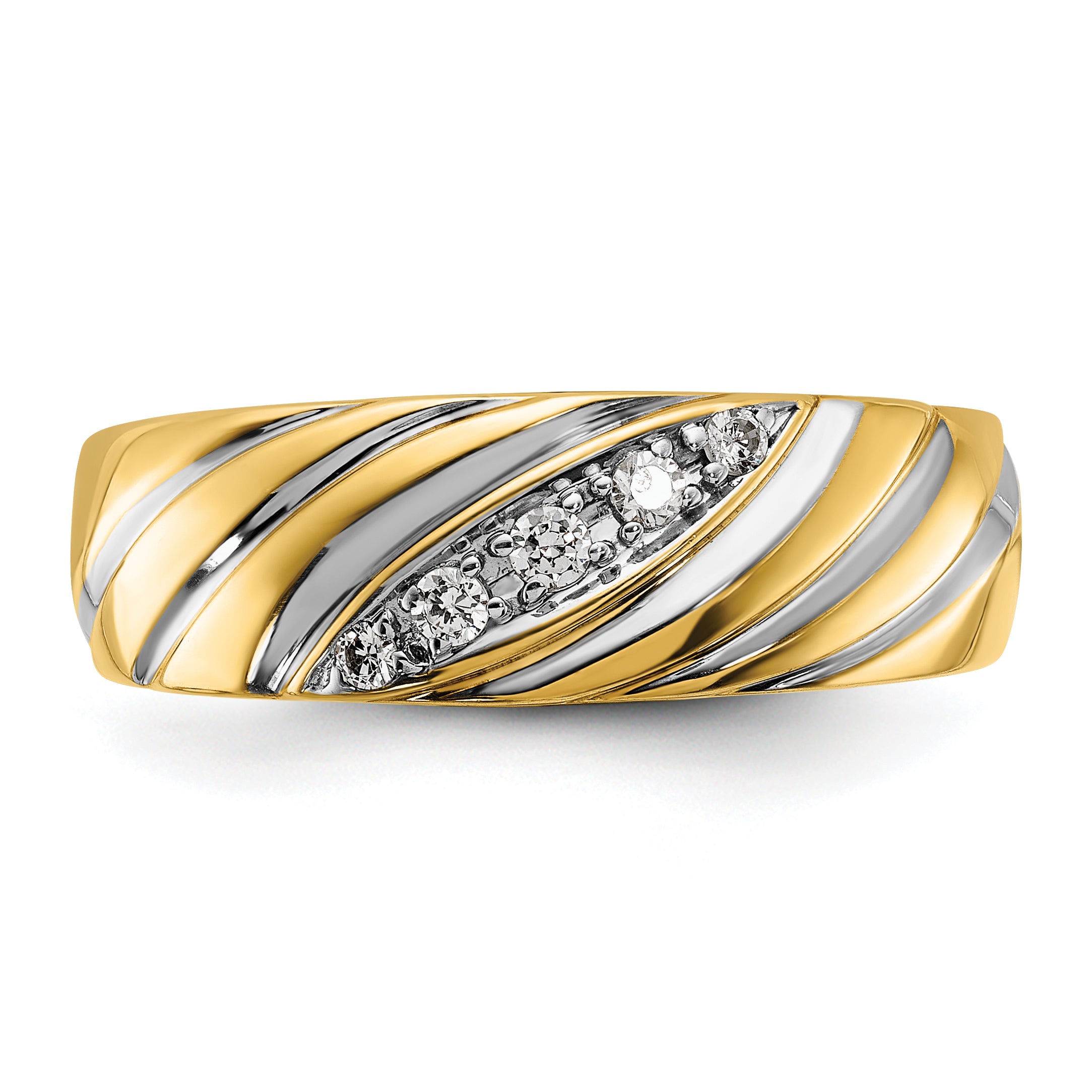 14k with White Rhodium Men's Polished and Grooved 1/6 Carat AA Quality Diamond Ring - Sophia Jewelers