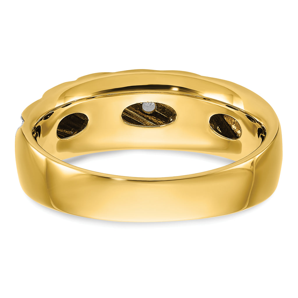 14k with White Rhodium Men's Polished and Grooved 1/6 Carat AA Quality Diamond Ring - Sophia Jewelers