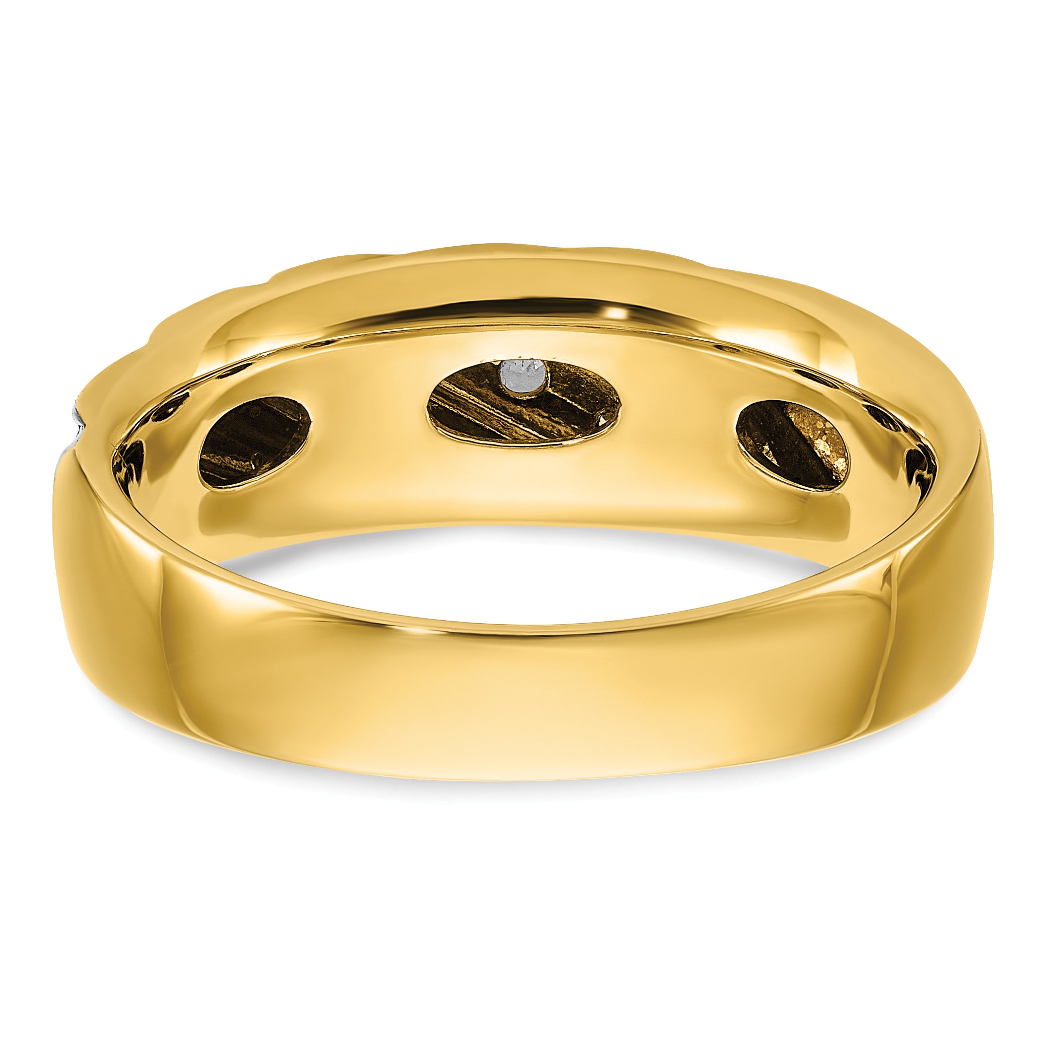14k with White Rhodium Men's Polished and Grooved 1/6 Carat AA Quality Diamond Ring - Sophia Jewelers