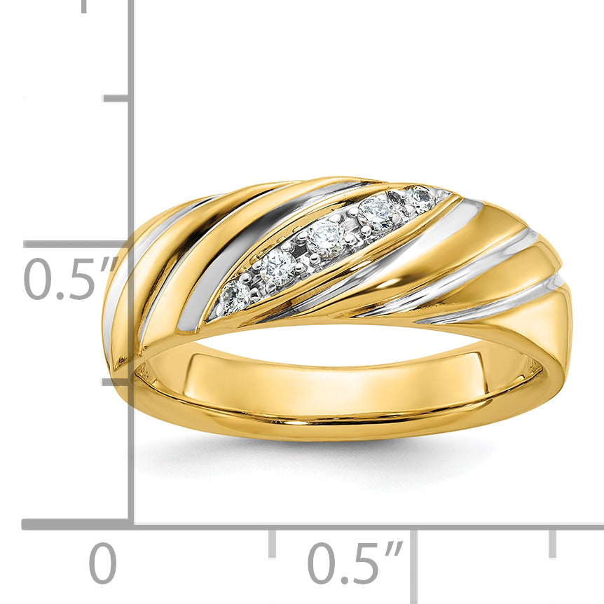 14k with White Rhodium Men's Polished and Grooved 1/6 Carat AA Quality Diamond Ring - Sophia Jewelers