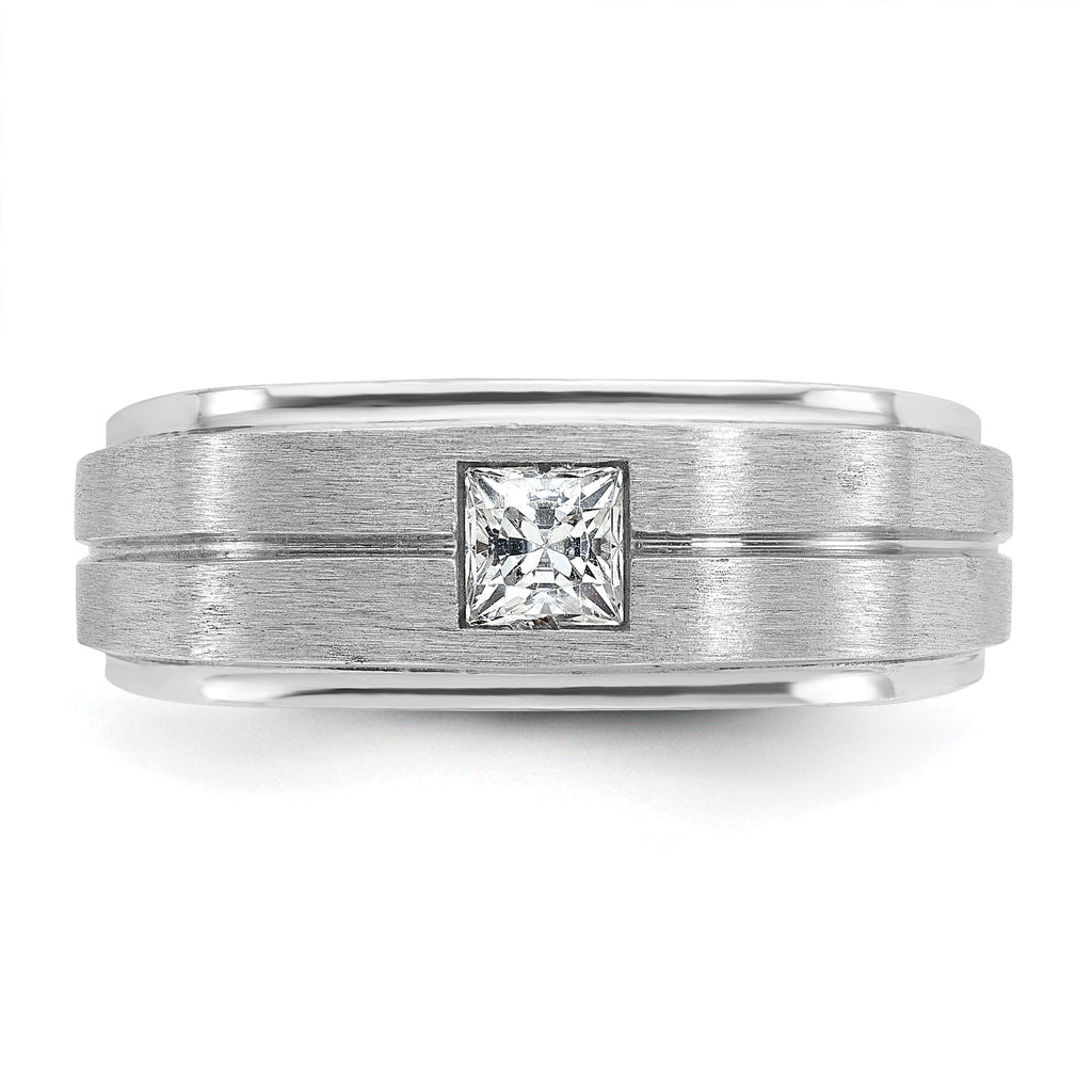 14k White Gold Mens Polished and Satin 3/8 carat Diamond Complete Ring - Sophia Jewelers