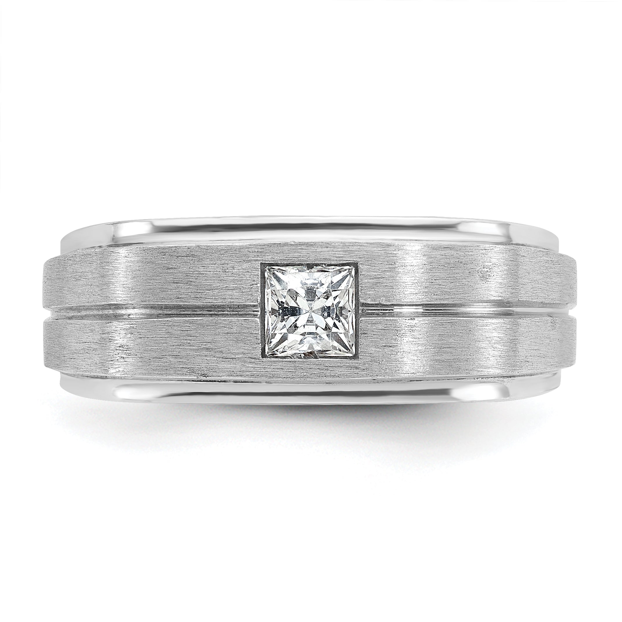 14k White Gold Mens Polished and Satin Diamond Ring Mounting, Mounting Only - Sophia Jewelers