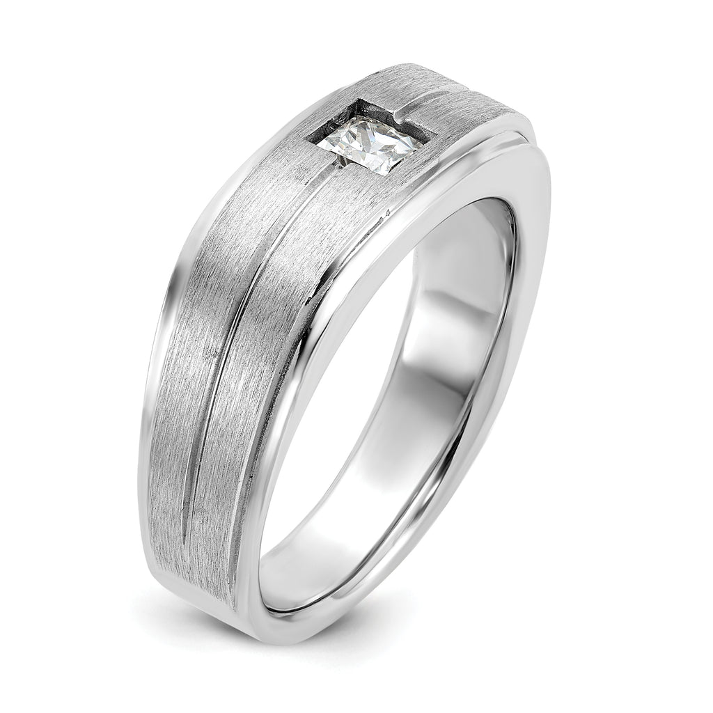 14k White Gold Mens Polished and Satin 3/8 carat Diamond Complete Ring - Sophia Jewelers