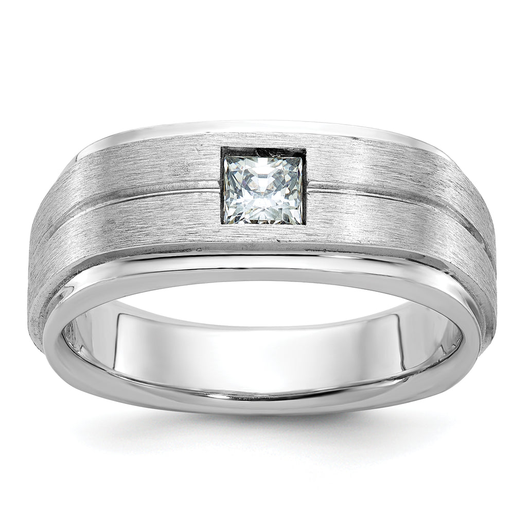 14k White Gold Mens Polished and Satin 3/8 carat Diamond Complete Ring - Sophia Jewelers