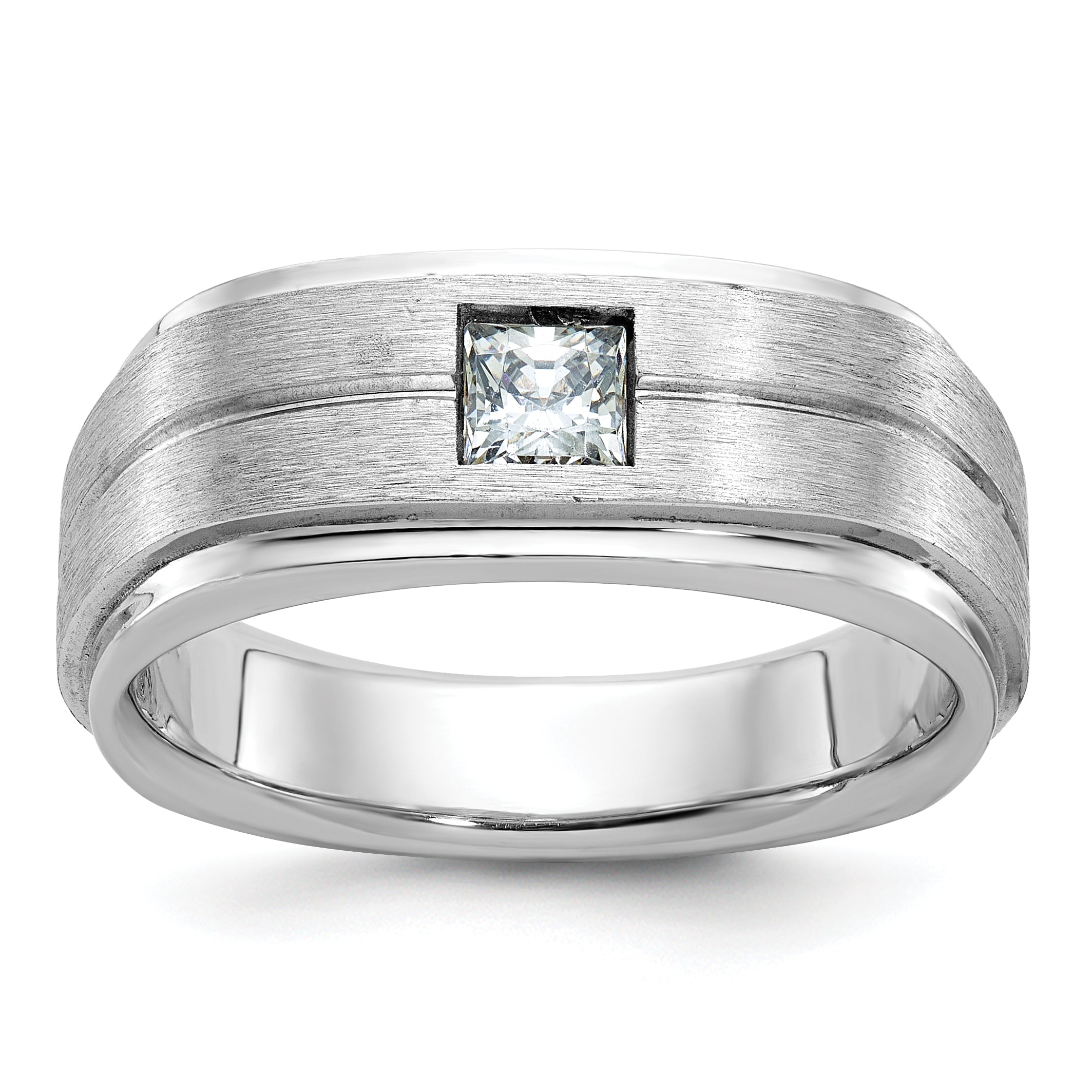 14k White Gold Mens Polished and Satin 3/8 carat Diamond Complete Ring - Sophia Jewelers