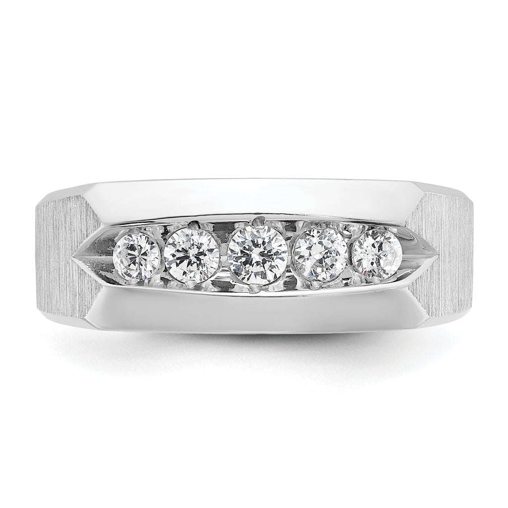14k White Gold Men's Polished and Satin 5-Stone 1/2 Carat AA Quality Diamond Ring - Sophia Jewelers