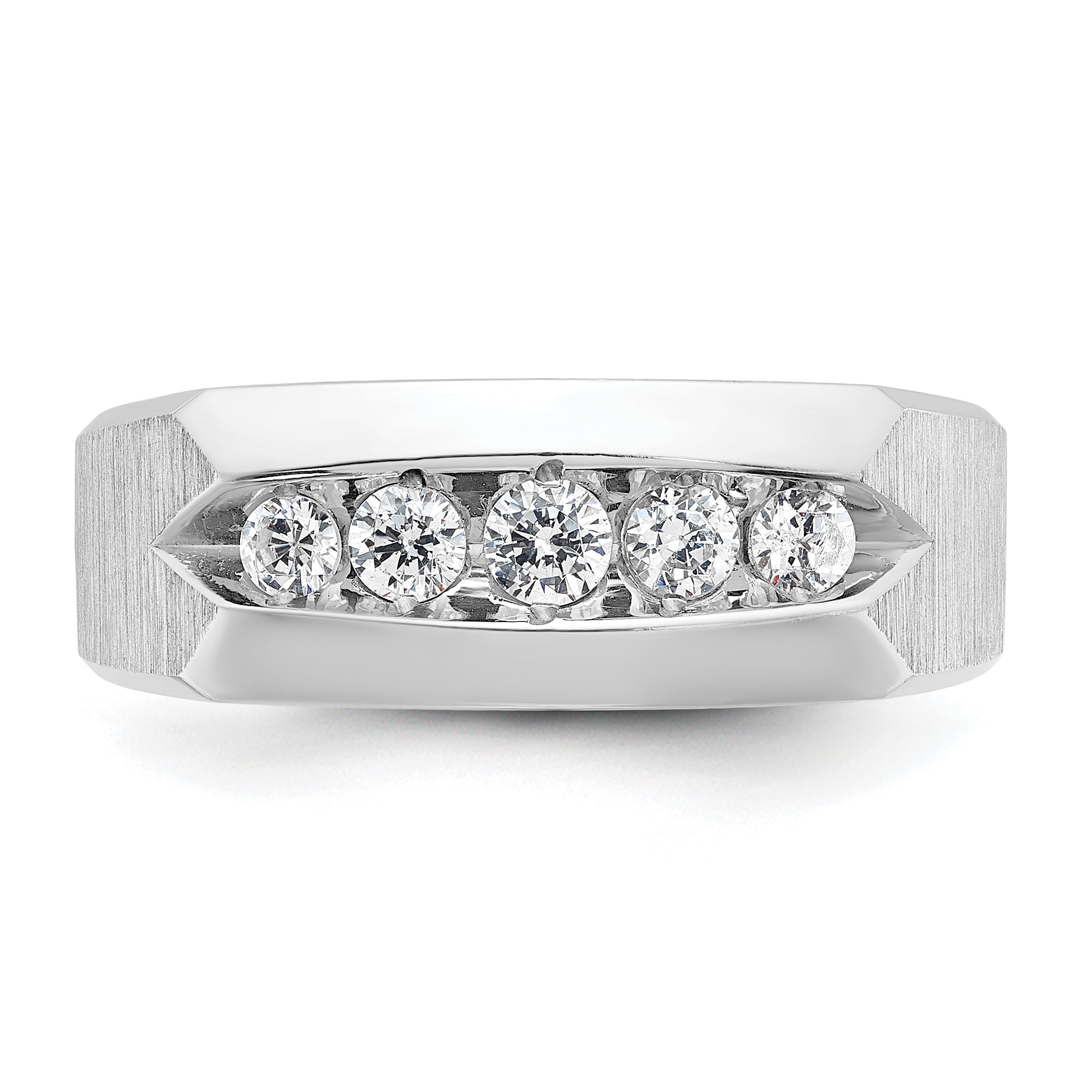 14k White Gold Men's Polished and Satin 5-Stone 1/2 Carat AA Quality Diamond Ring - Sophia Jewelers
