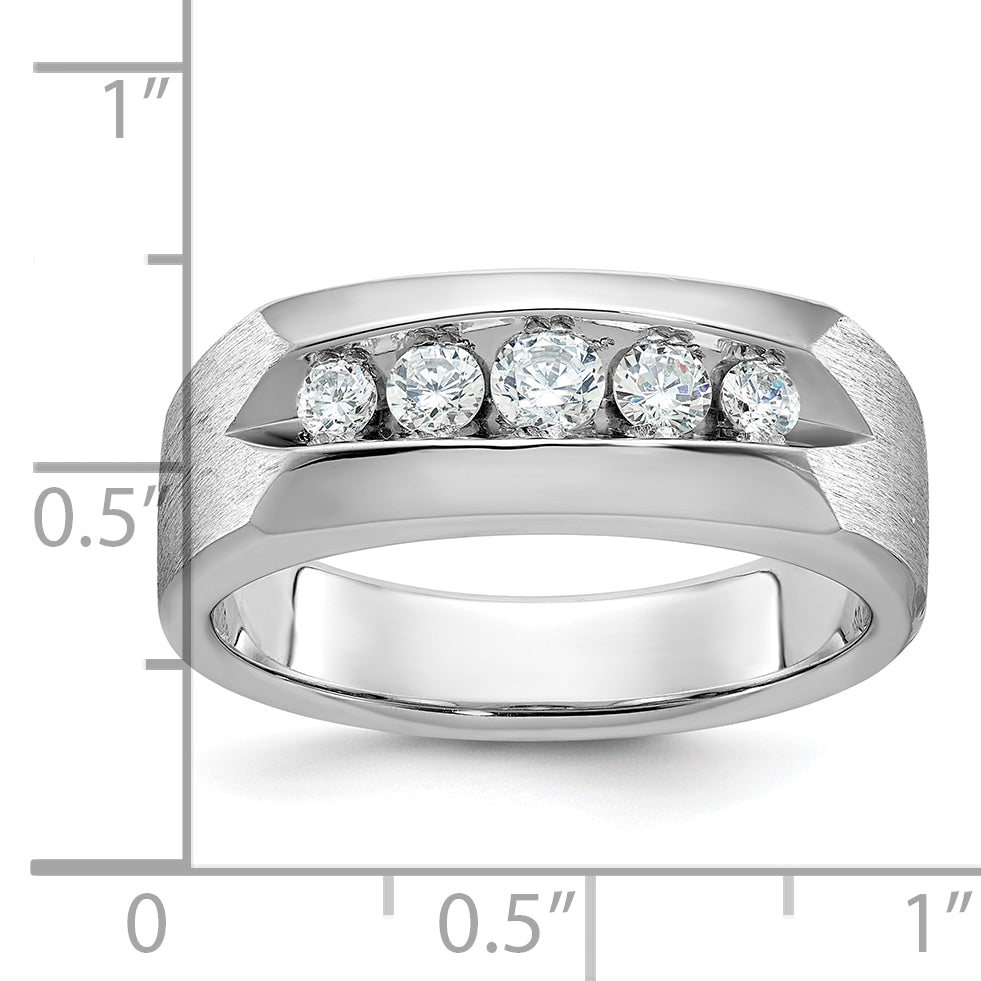 14k White Gold Men's Polished and Satin 5-Stone 1/2 Carat AA Quality Diamond Ring - Sophia Jewelers