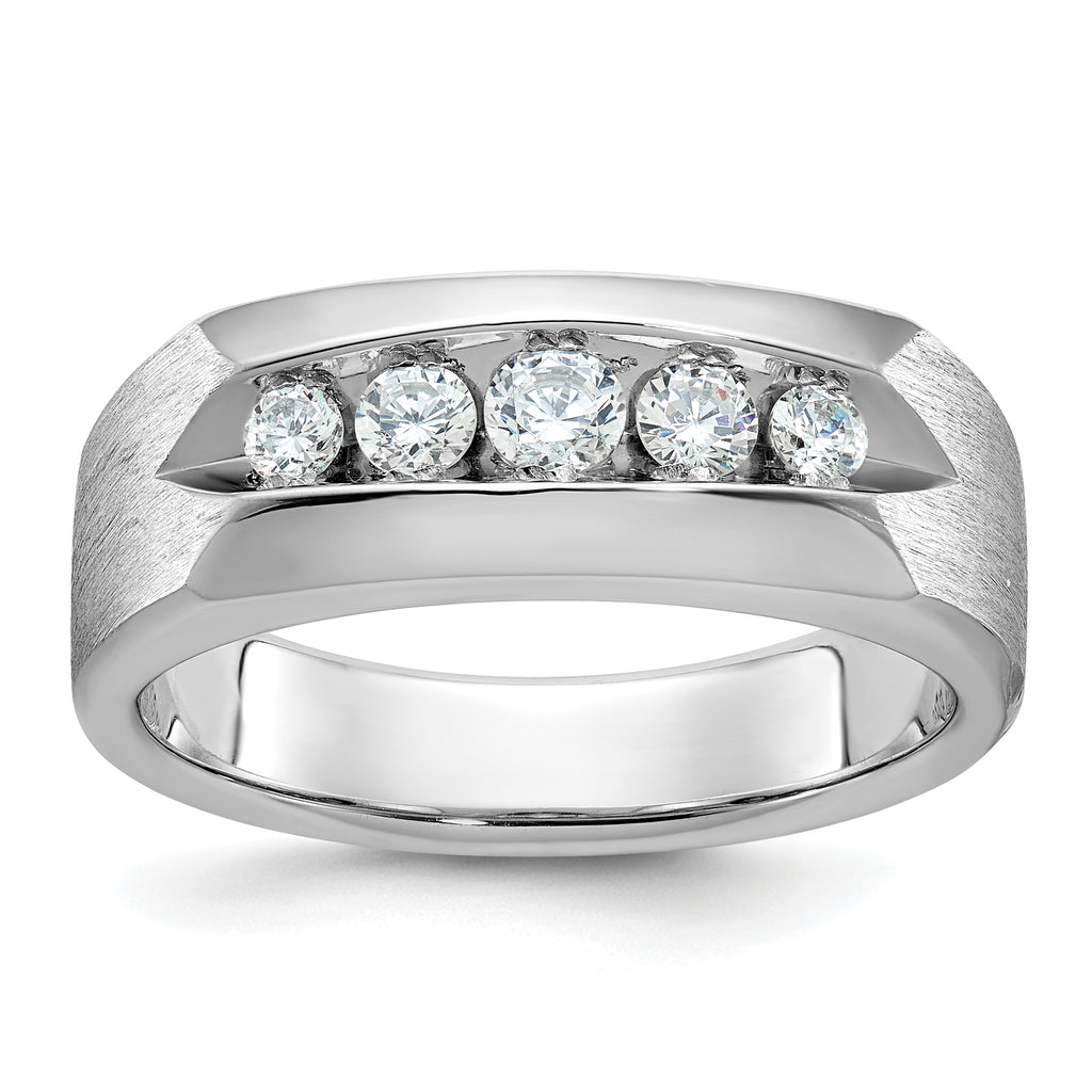 14k White Gold Mens Polished and Satin 5-Stone Ring Mounting, Mounting Only - Sophia Jewelers