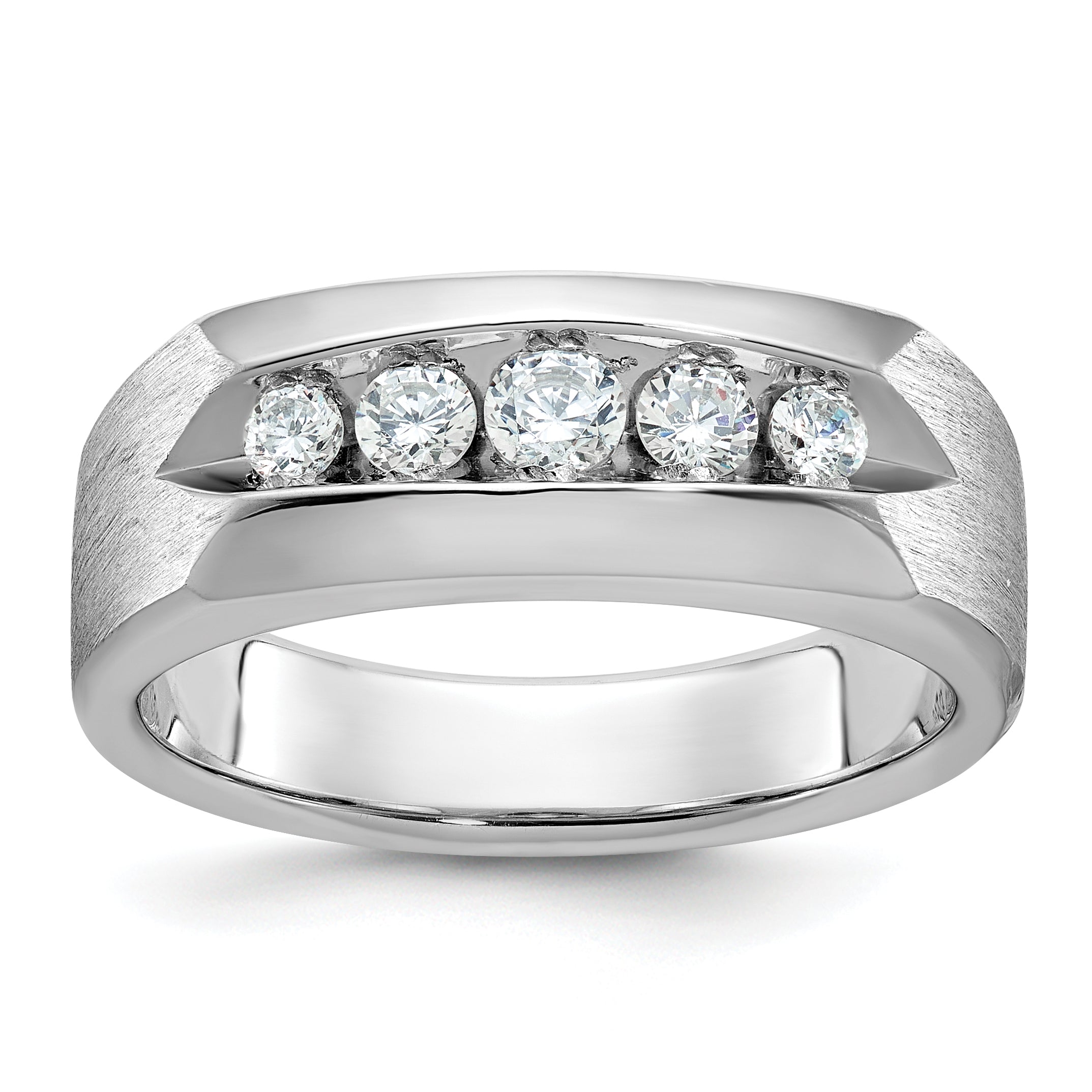 14k White Gold Men's Polished and Satin 5-Stone 1/2 Carat AA Quality Diamond Ring - Sophia Jewelers Main image
