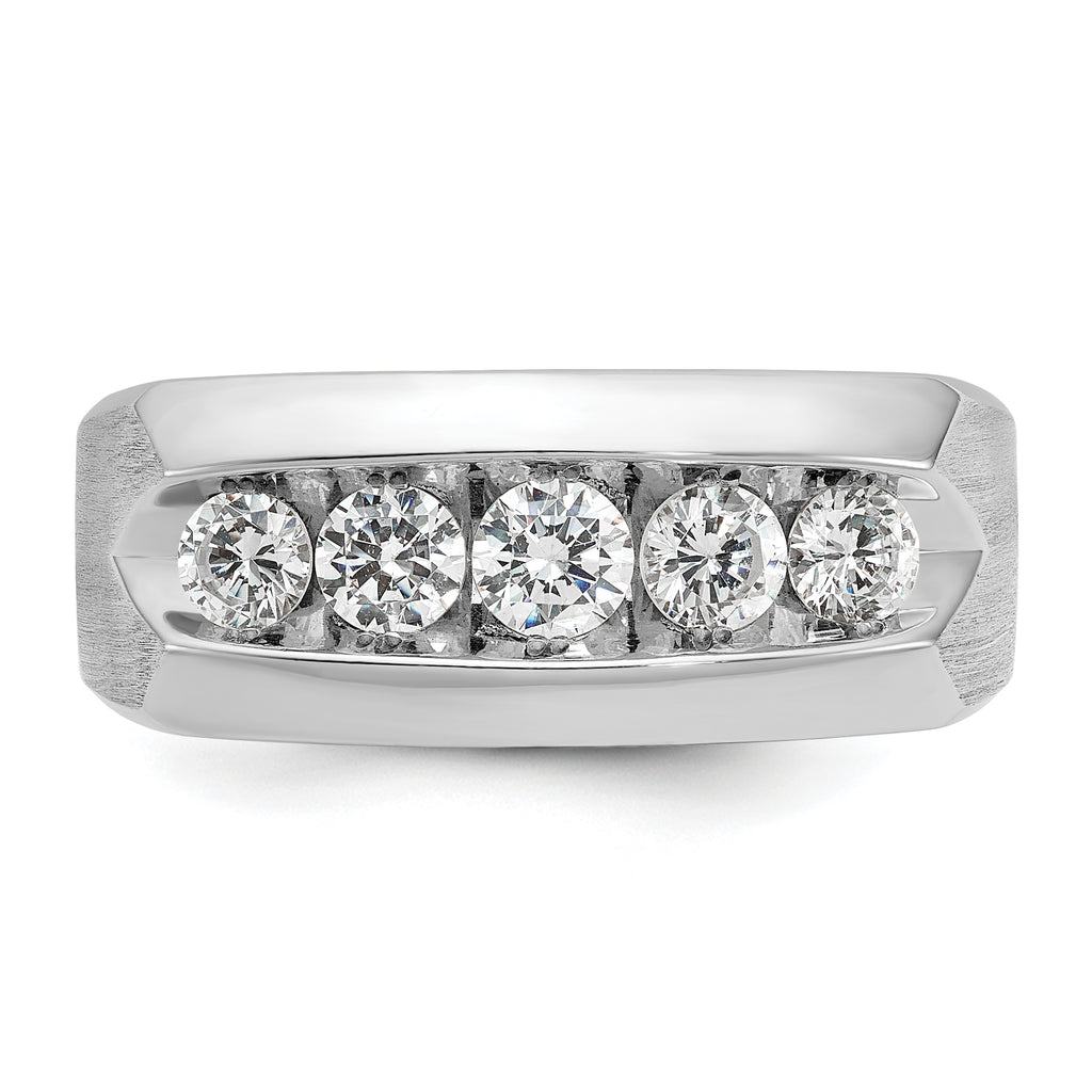 14k White Gold Mens Polished and Satin 5-Stone Ring Mounting, Mounting Only - Sophia Jewelers