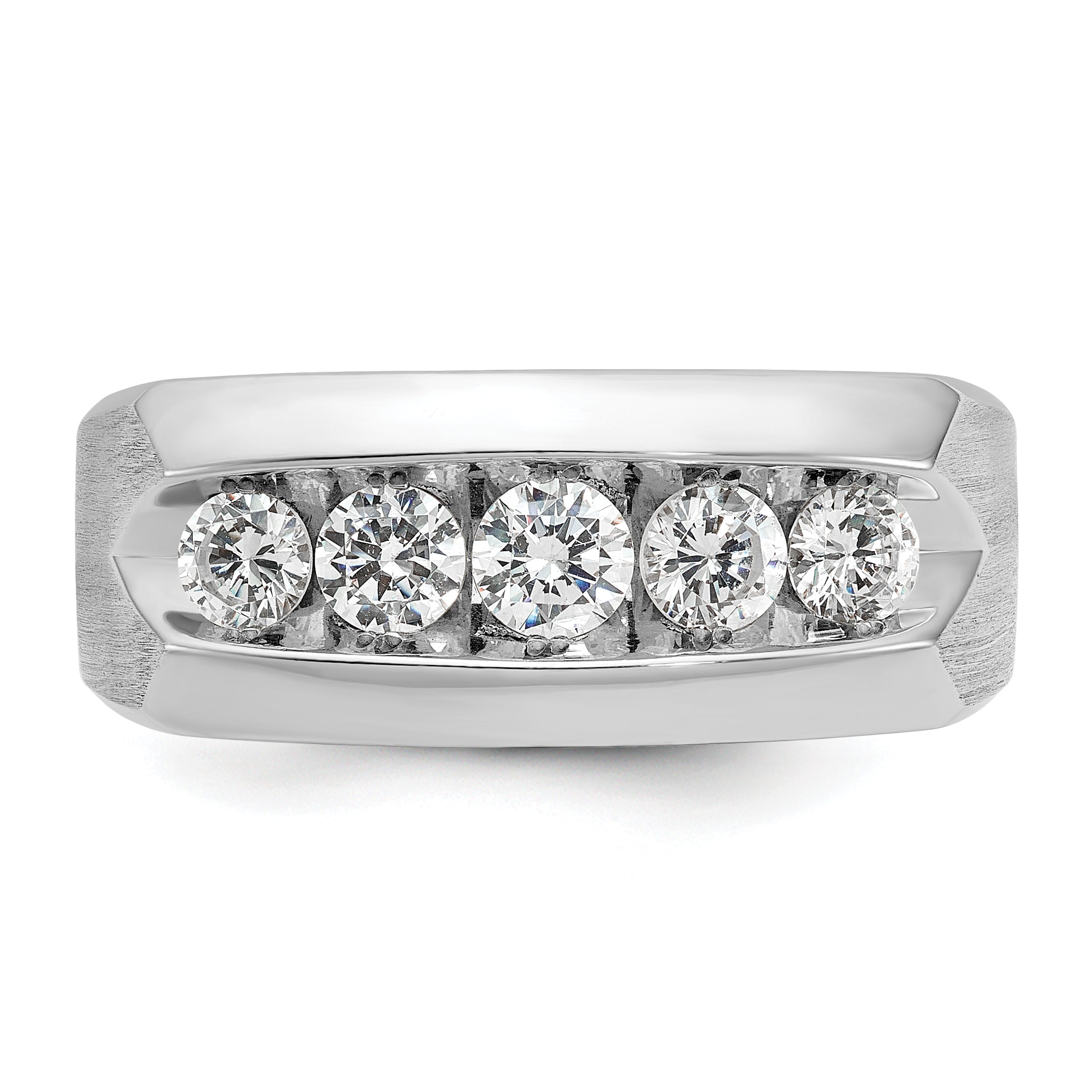14k White Gold Mens Polished and Satin 5-Stone Ring Mounting, Mounting Only - Sophia Jewelers