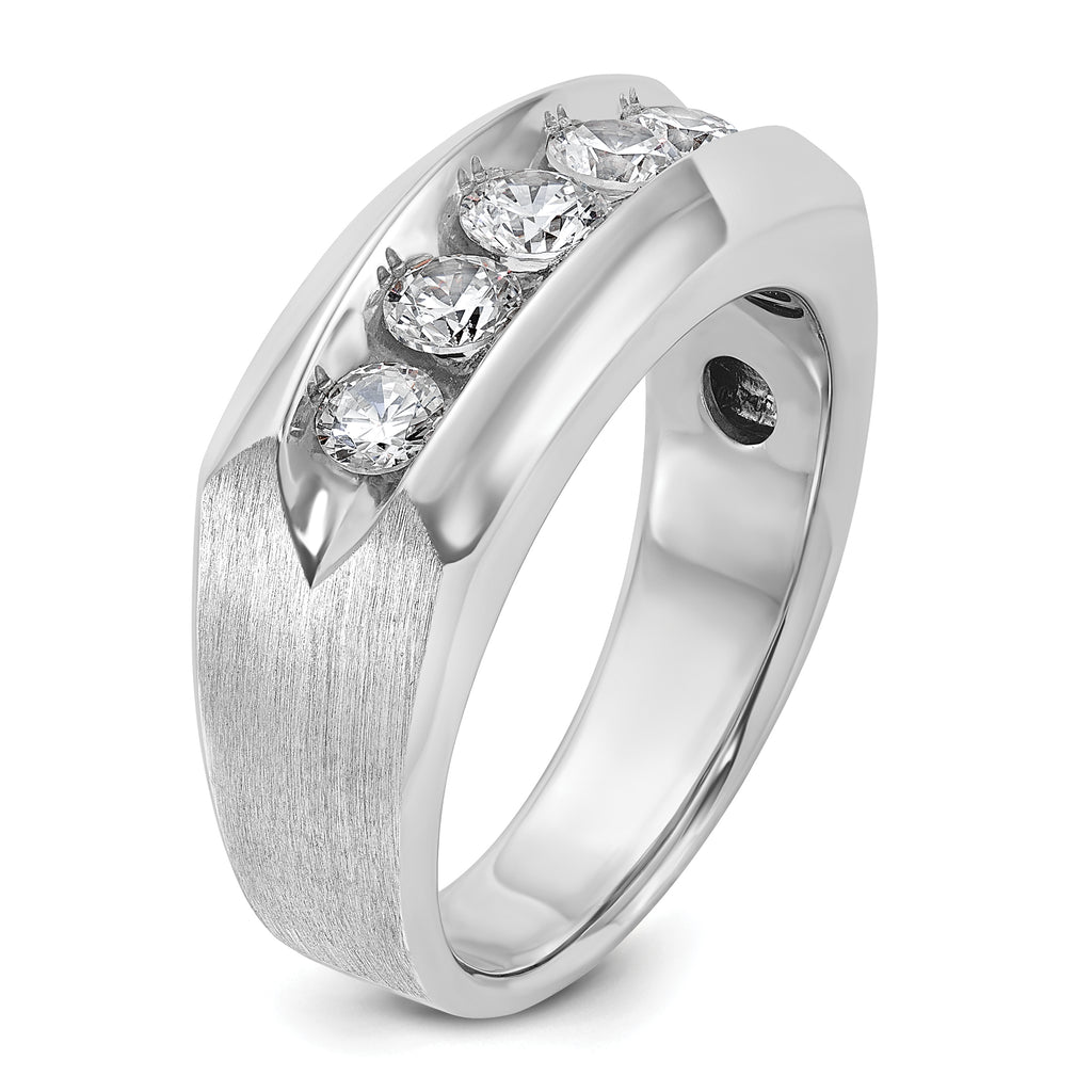 14k White Gold Men's Polished and Satin 5-Stone 1 Carat AA Quality Diamond Ring - Sophia Jewelers
