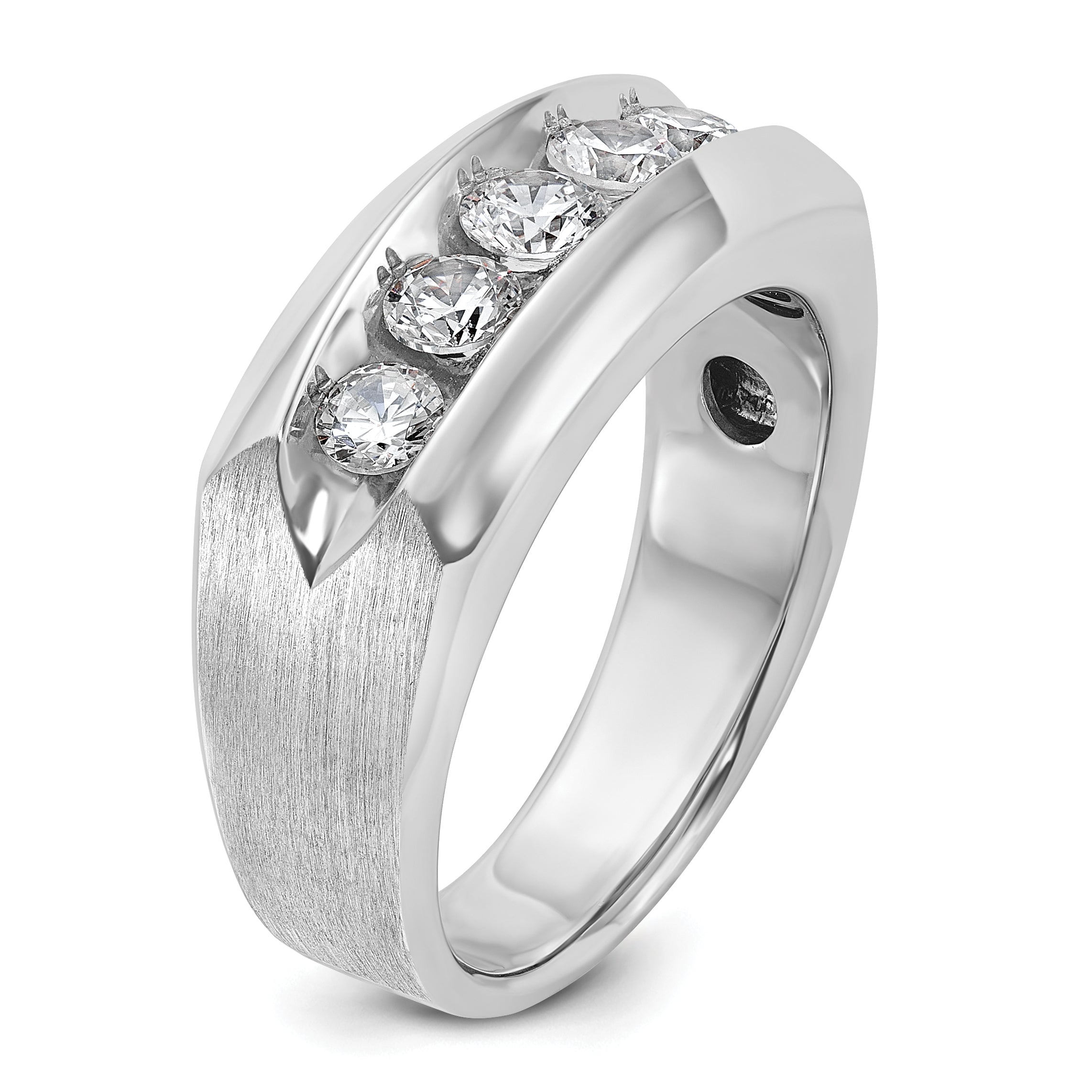 14k White Gold Men's Polished and Satin 5-Stone 1 Carat AA Quality Diamond Ring - Sophia Jewelers