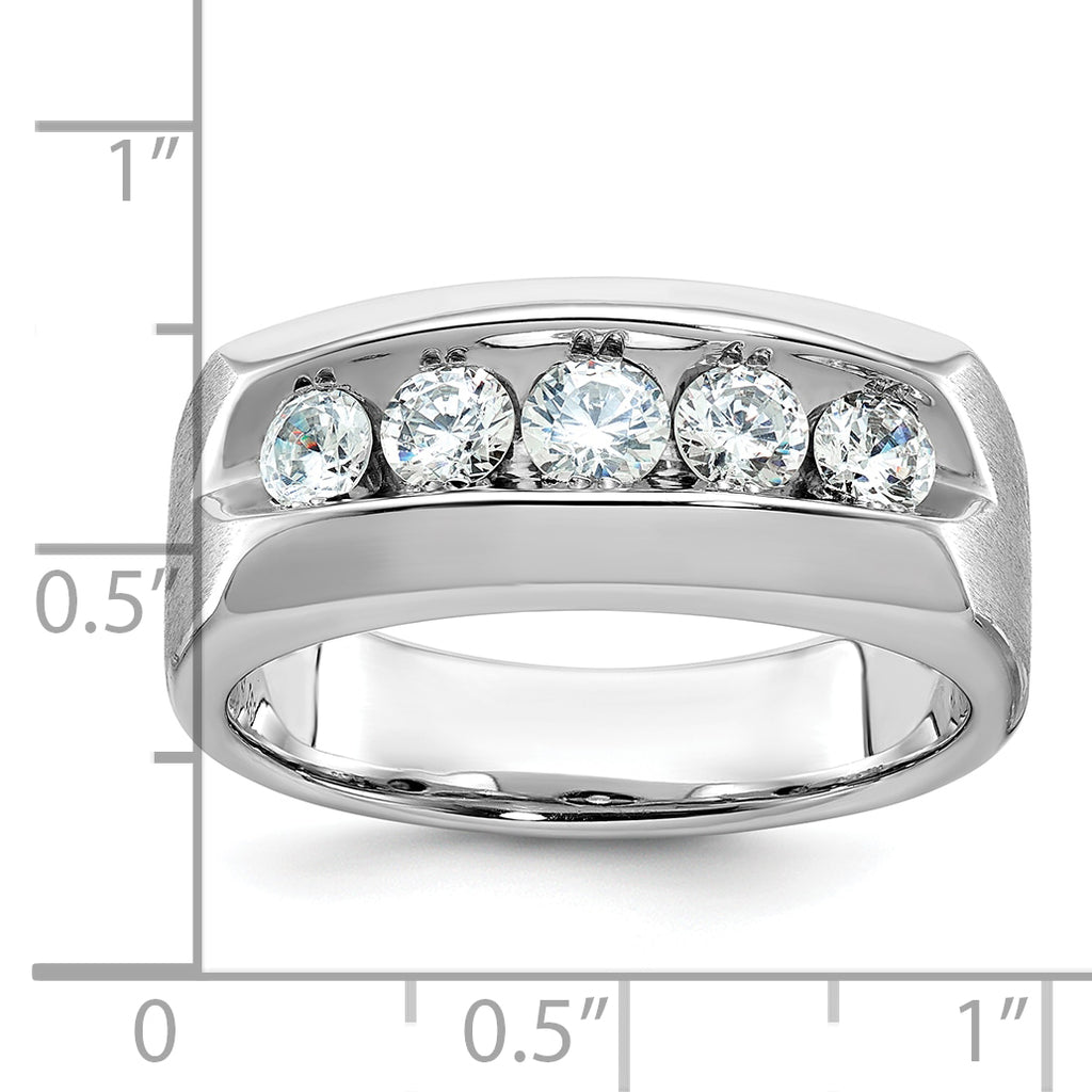14k White Gold Men's Polished and Satin 5-Stone 1 Carat AA Quality Diamond Ring - Sophia Jewelers