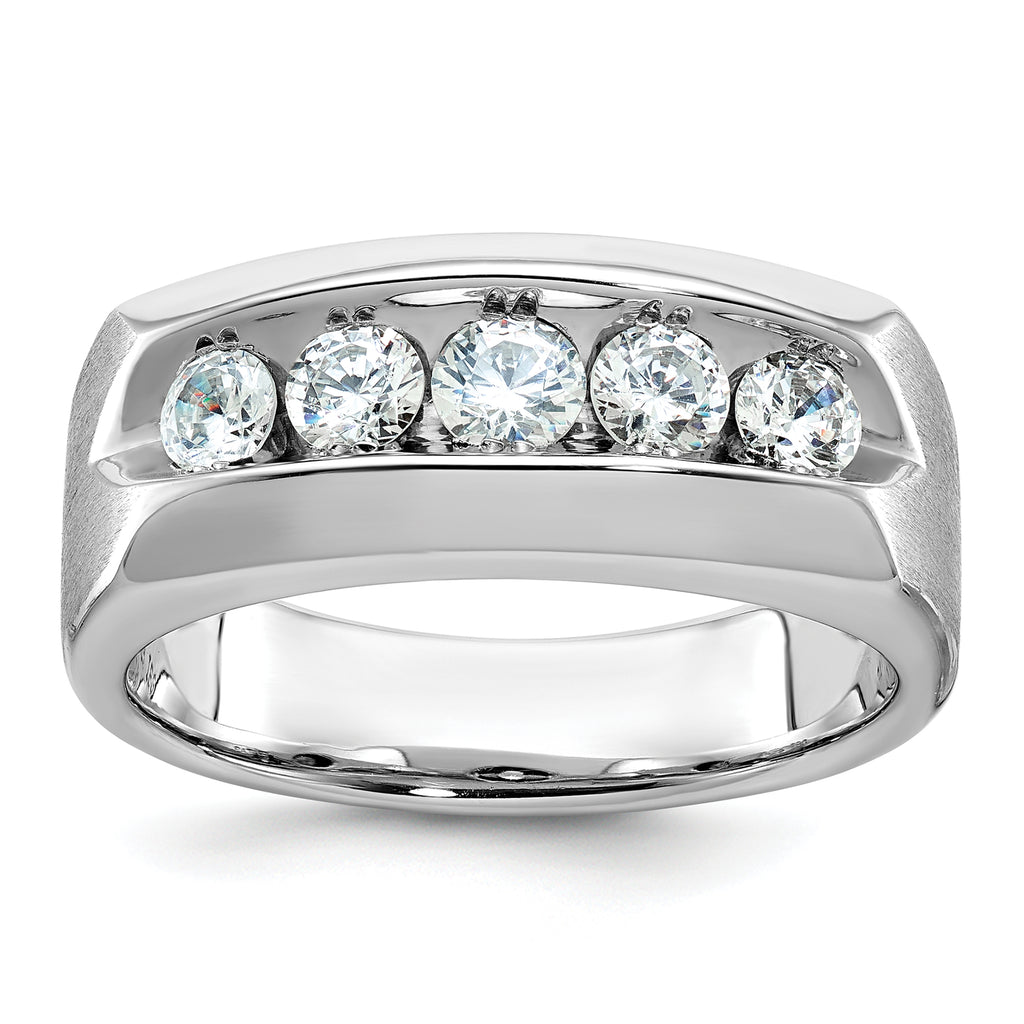 14k White Gold Mens Polished and Satin 5-Stone Ring Mounting, Mounting Only - Sophia Jewelers