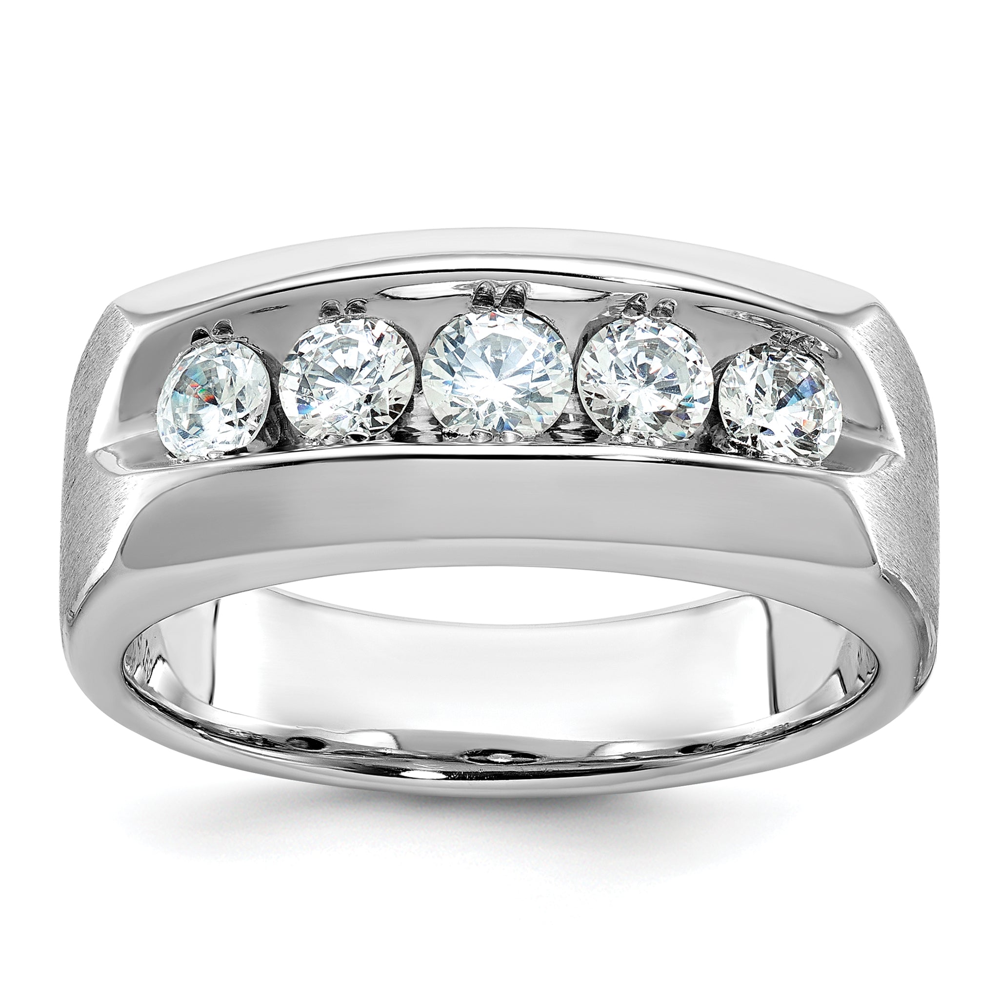 14k White Gold Mens Polished and Satin 5-Stone Ring Mounting, Mounting Only - Sophia Jewelers