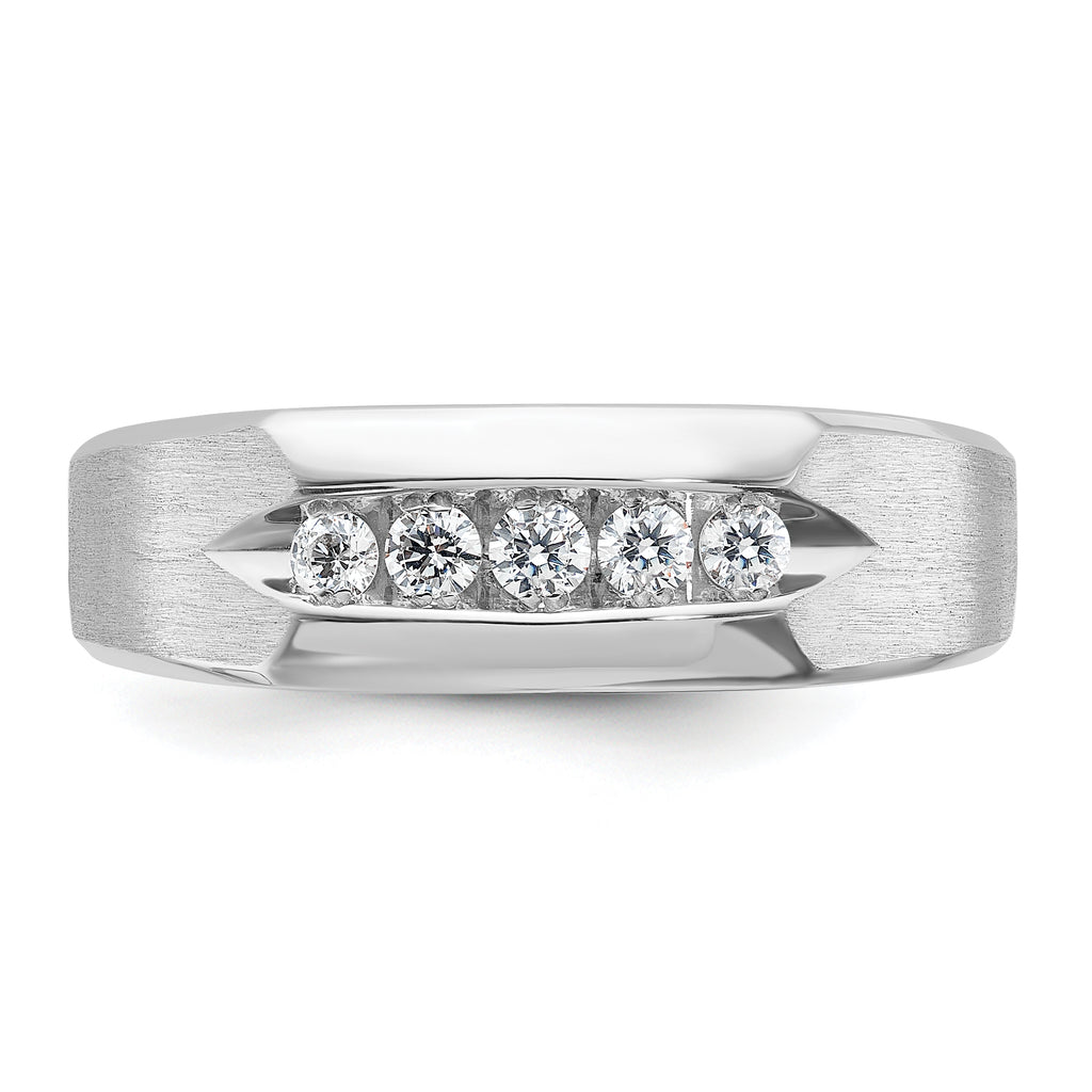 14k White Gold Men's Polished and Satin 5-Stone 1/4 Carat AA Quality Diamond Ring - Sophia Jewelers