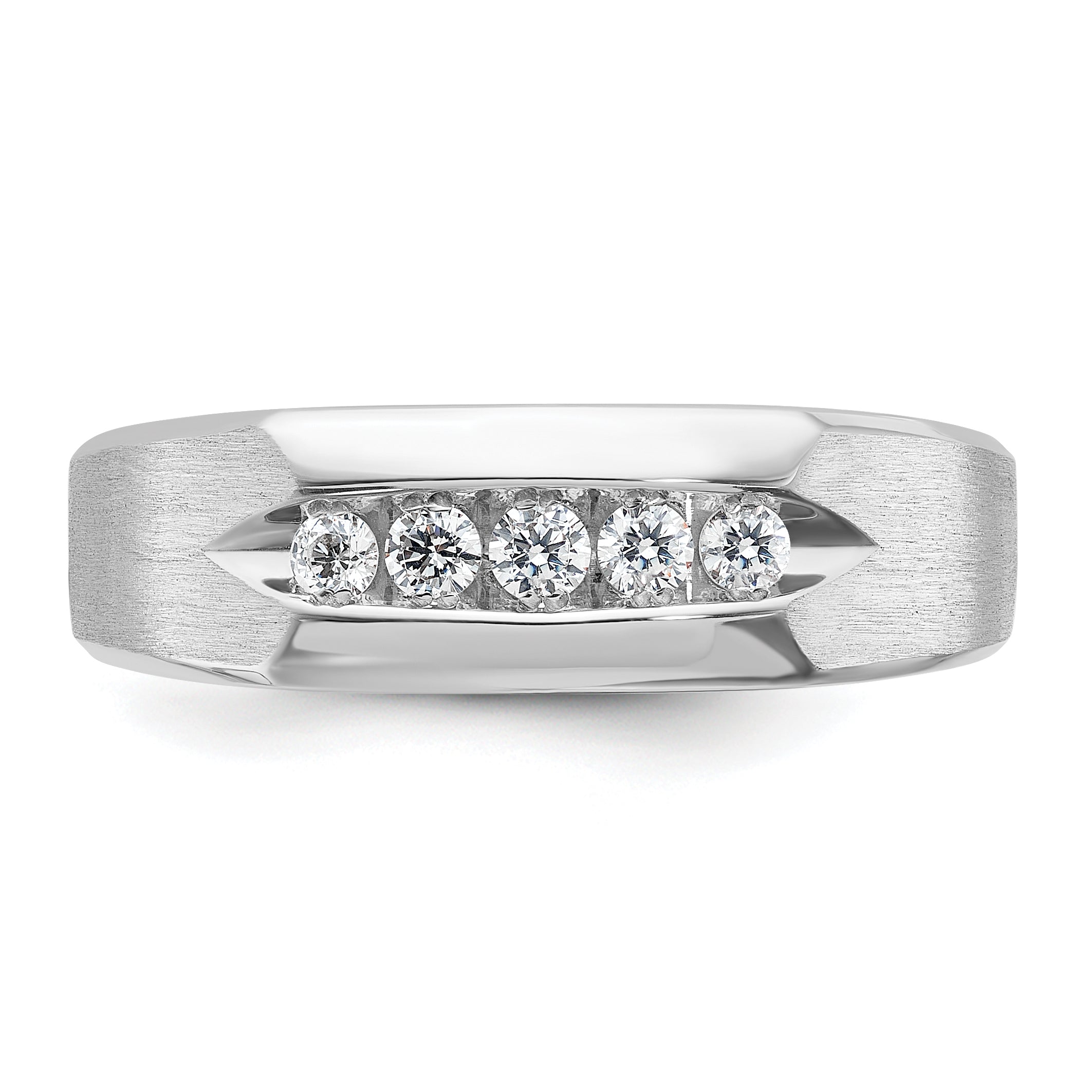 14k White Gold Men's Polished and Satin 5-Stone 1/4 Carat AA Quality Diamond Ring - Sophia Jewelers
