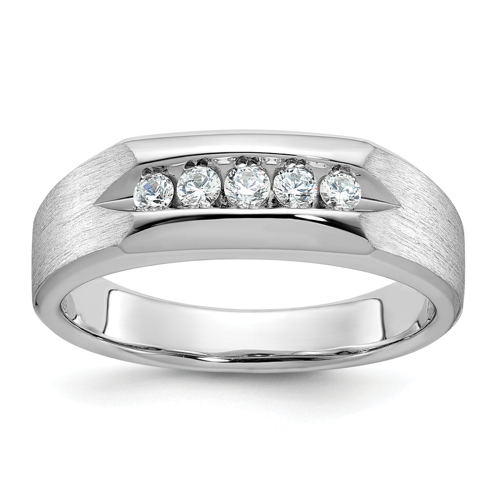 14k White Gold Mens Polished and Satin 5-Stone Ring Mounting, Mounting Only - Sophia Jewelers