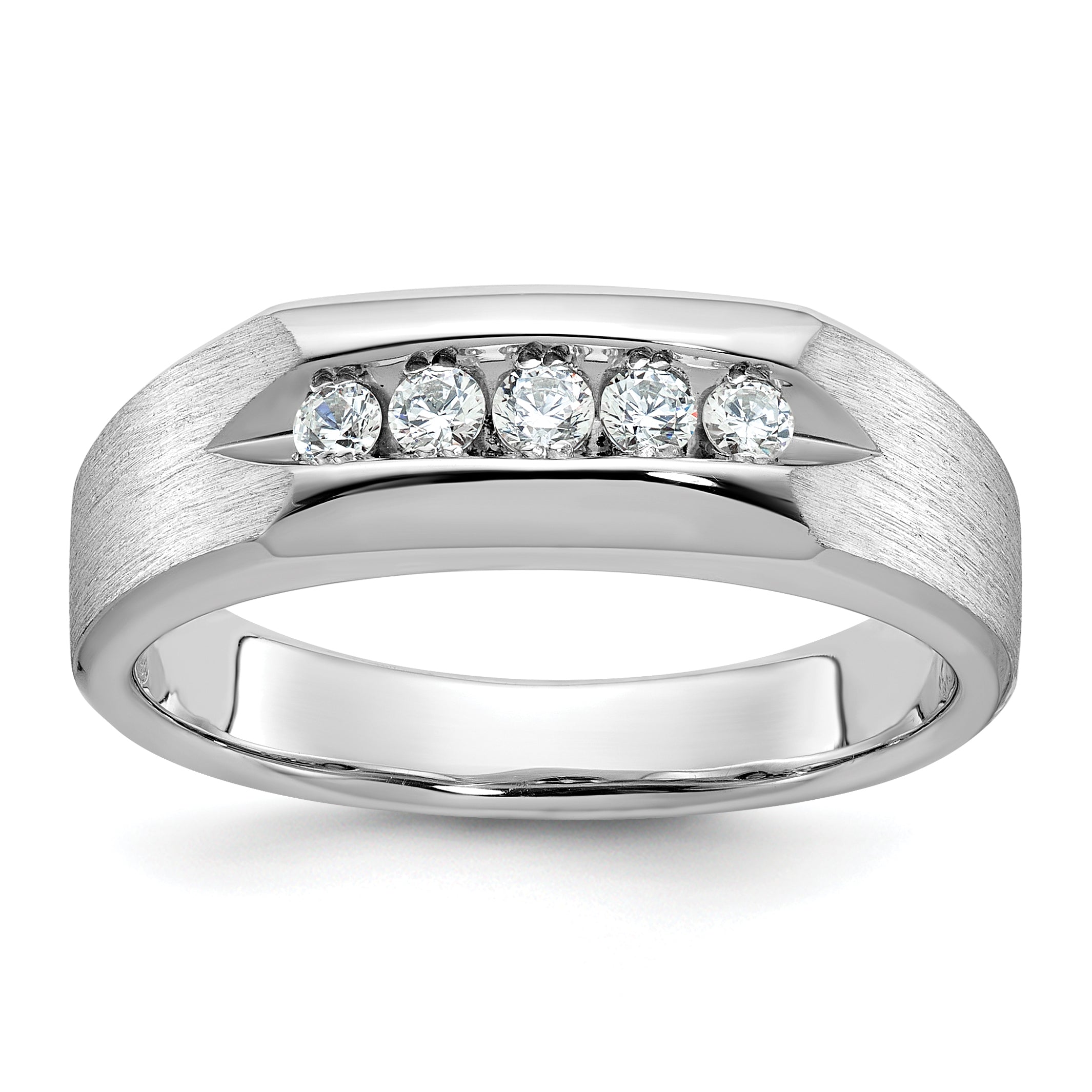 14k White Gold Men's Polished and Satin 5-Stone 1/4 Carat AA Quality Diamond Ring - Sophia Jewelers