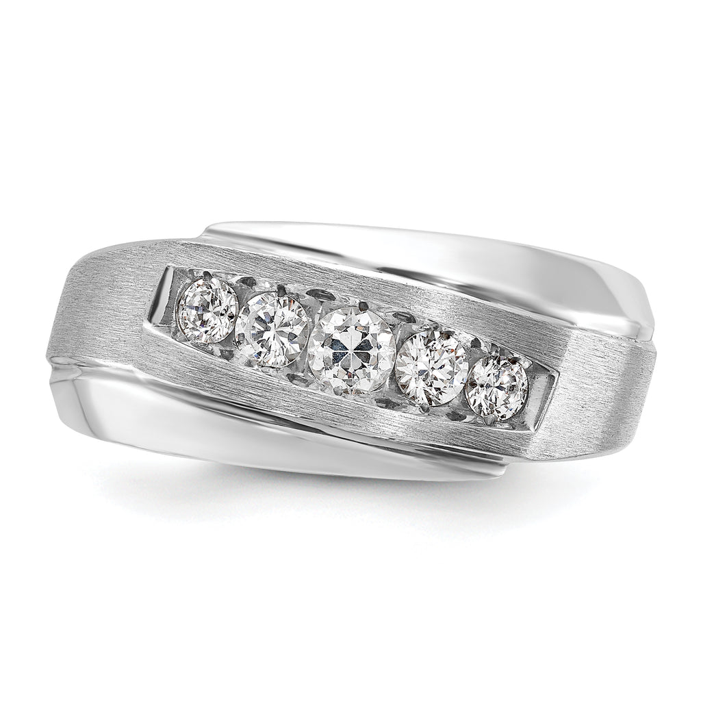 14k White Gold Mens Polished and Satin 5-Stone Ring Mounting, Mounting Only - Sophia Jewelers
