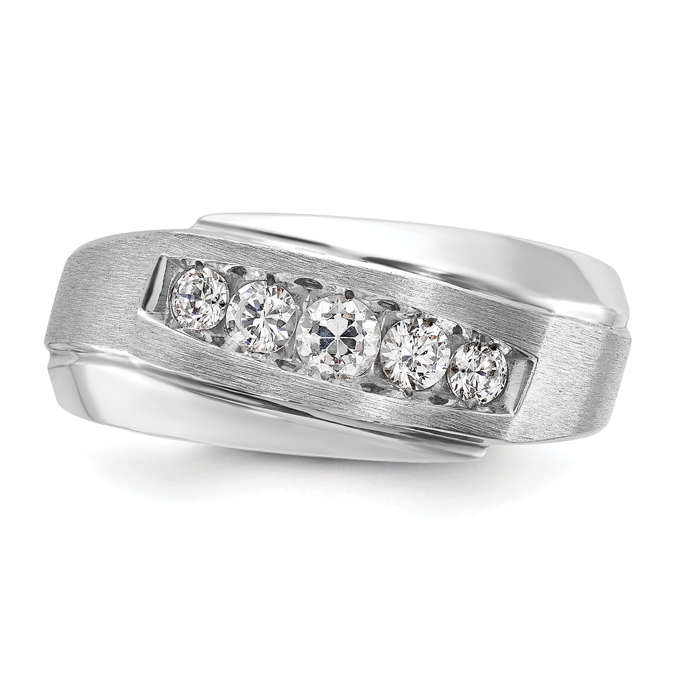 14k White Gold Men's Polished and Satin 5-Stone 1/2 Carat AA Quality Diamond Ring - Sophia Jewelers