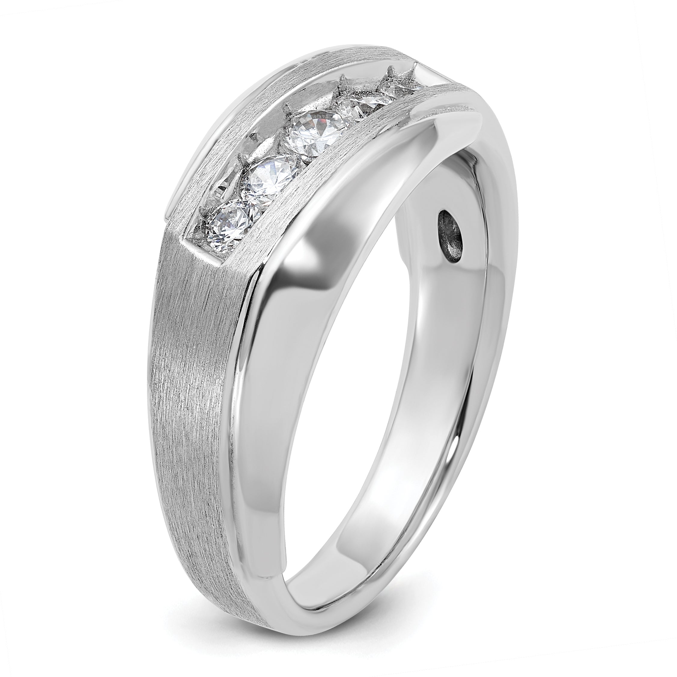 14k White Gold Mens Polished and Satin 5-Stone Ring Mounting, Mounting Only - Sophia Jewelers
