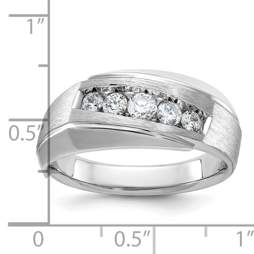 14k White Gold Mens Polished and Satin 5-Stone Ring Mounting, Mounting Only - Sophia Jewelers