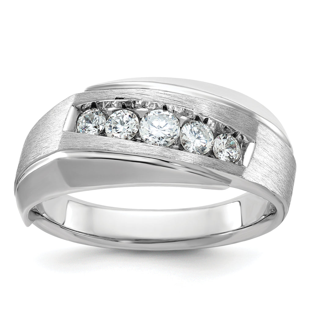 14k White Gold Mens Polished and Satin 5-Stone Ring Mounting, Mounting Only - Sophia Jewelers