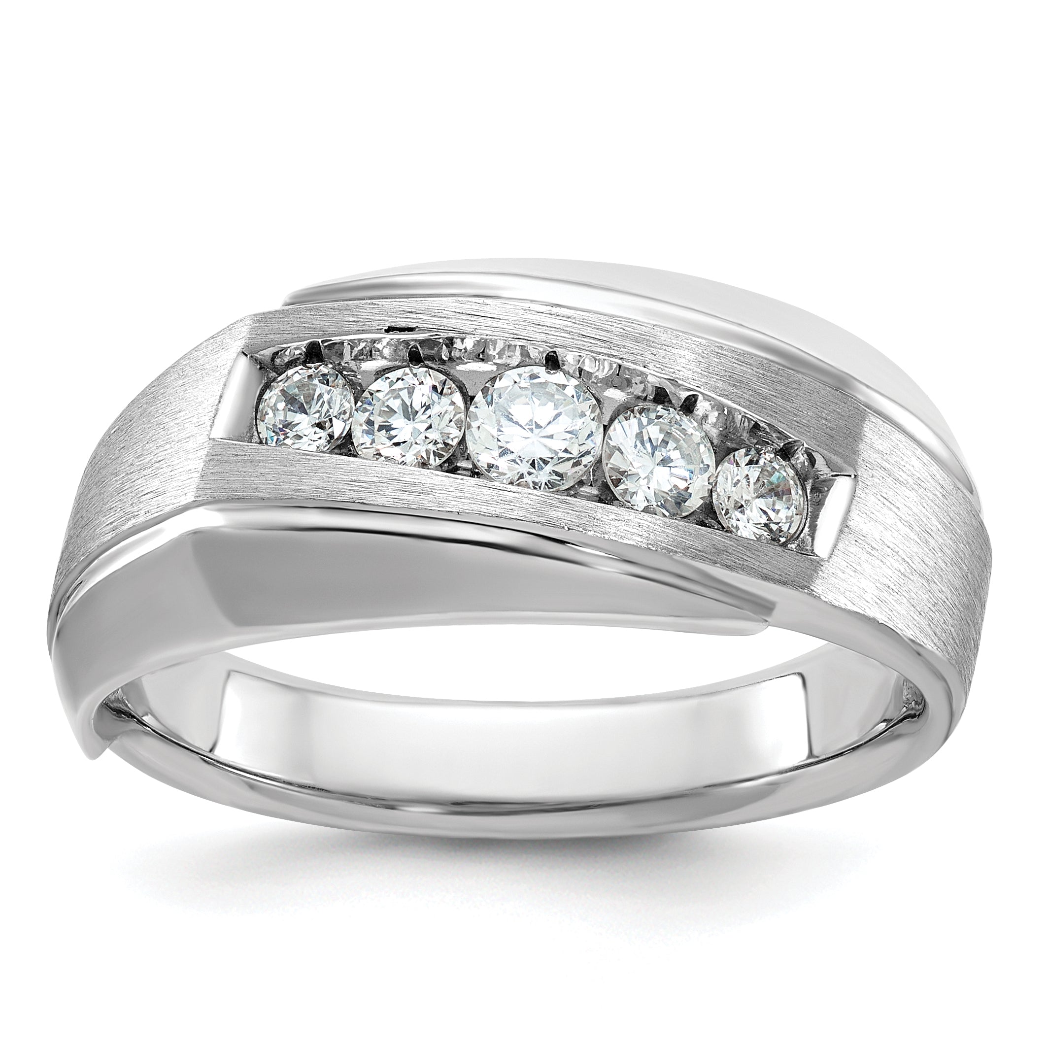 14k White Gold Men's Polished and Satin 5-Stone 1/2 Carat AA Quality Diamond Ring - Sophia Jewelers