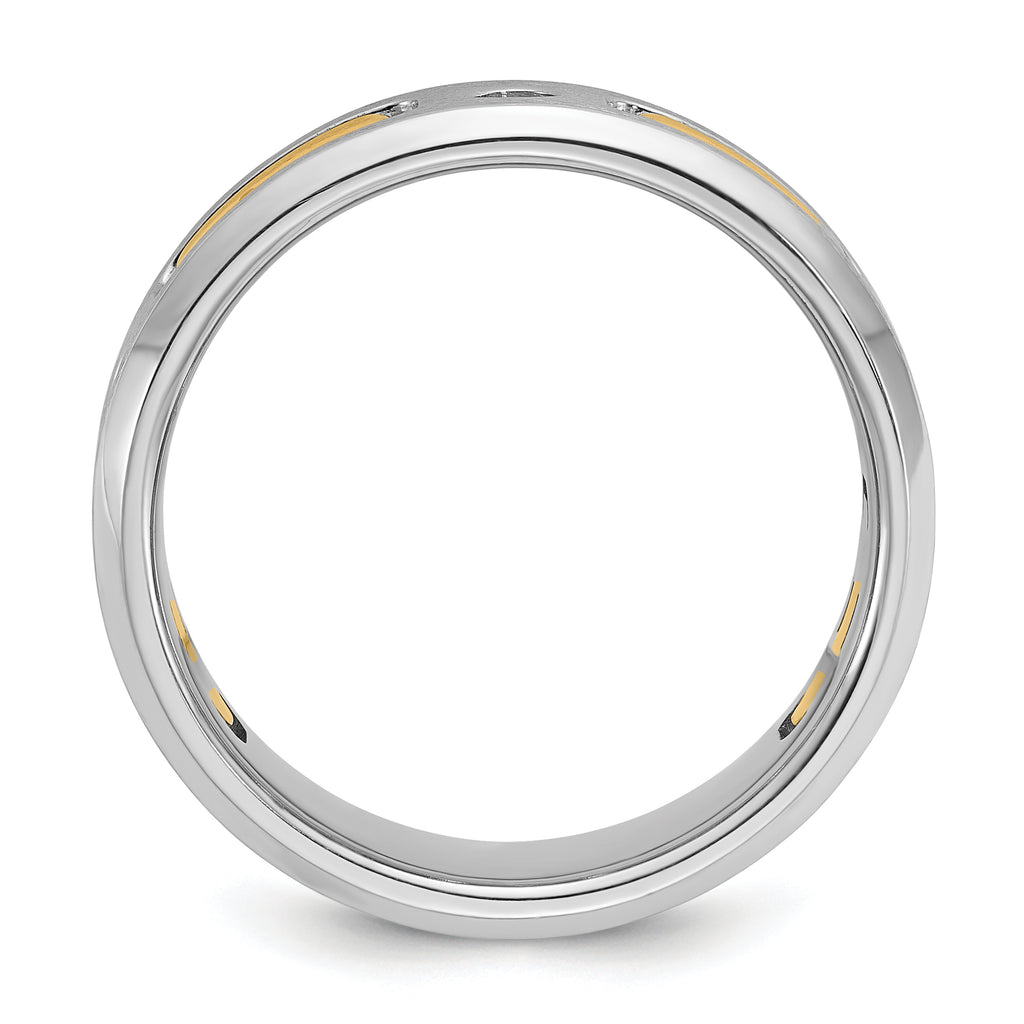 10k Two-tone Men's Polished Satin and Cut-Out 1/6 Carat A Quality Diamond 3-Stone Ring