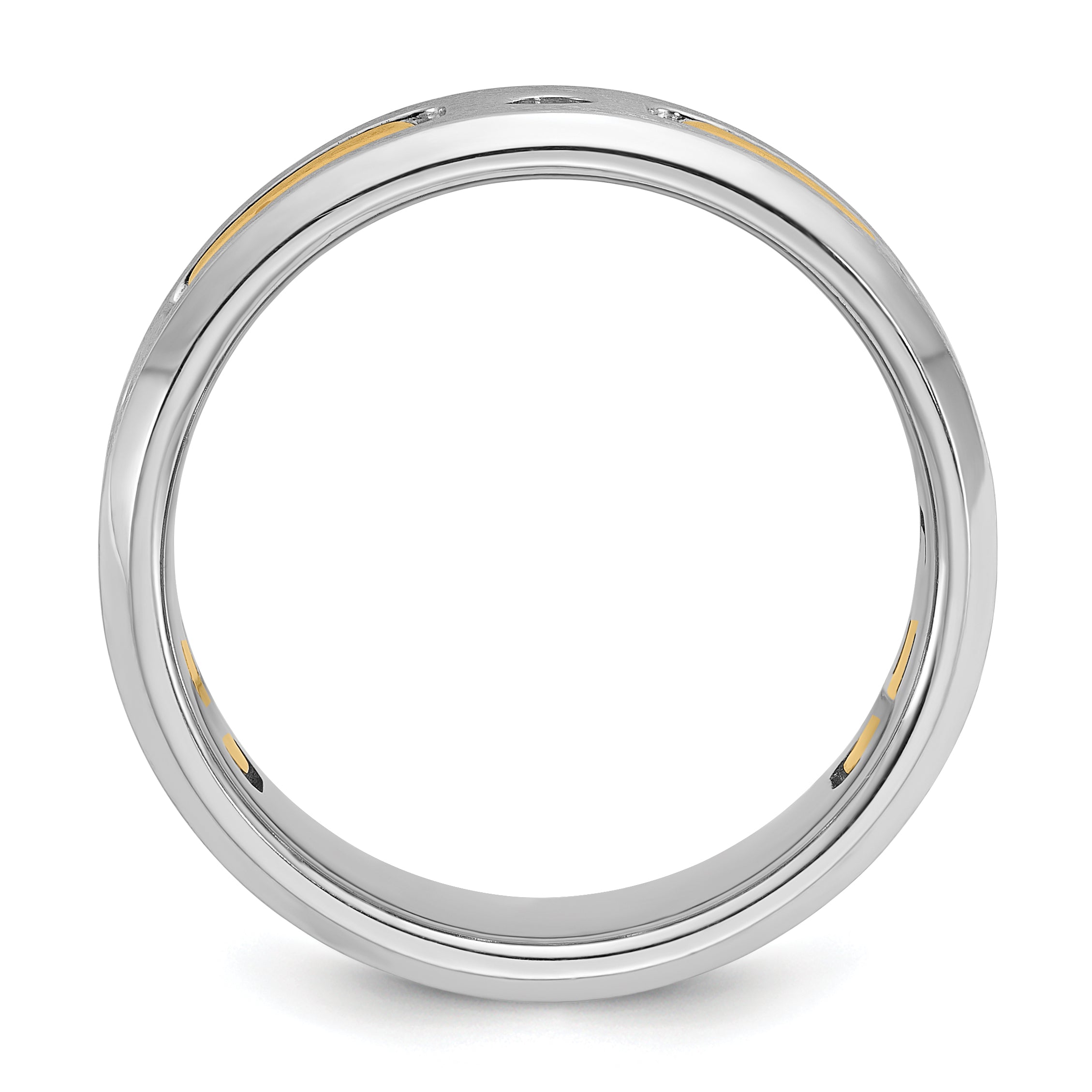 10k Two-tone Men's Polished Satin and Cut-Out 1/6 Carat A Quality Diamond 3-Stone Ring