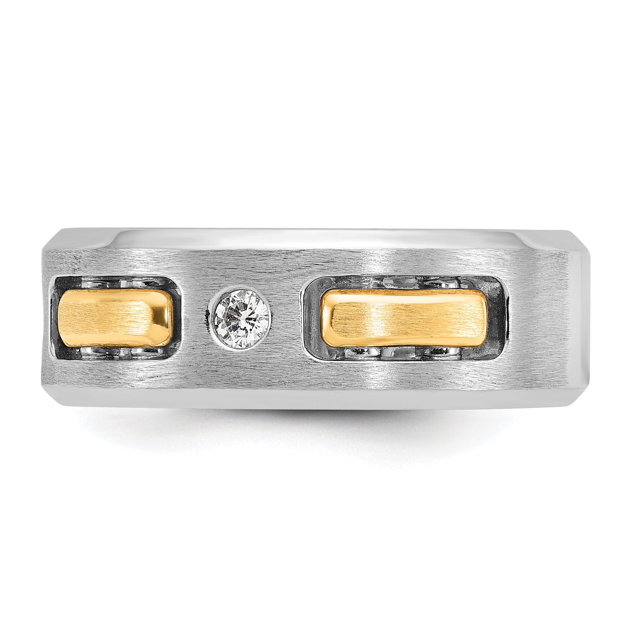 10k Two-tone Men's Polished Satin and Cut-Out 1/6 Carat A Quality Diamond 3-Stone Ring