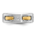 10k Two-tone Men's Polished Satin and Cut-Out 1/6 Carat A Quality Diamond 3-Stone Ring