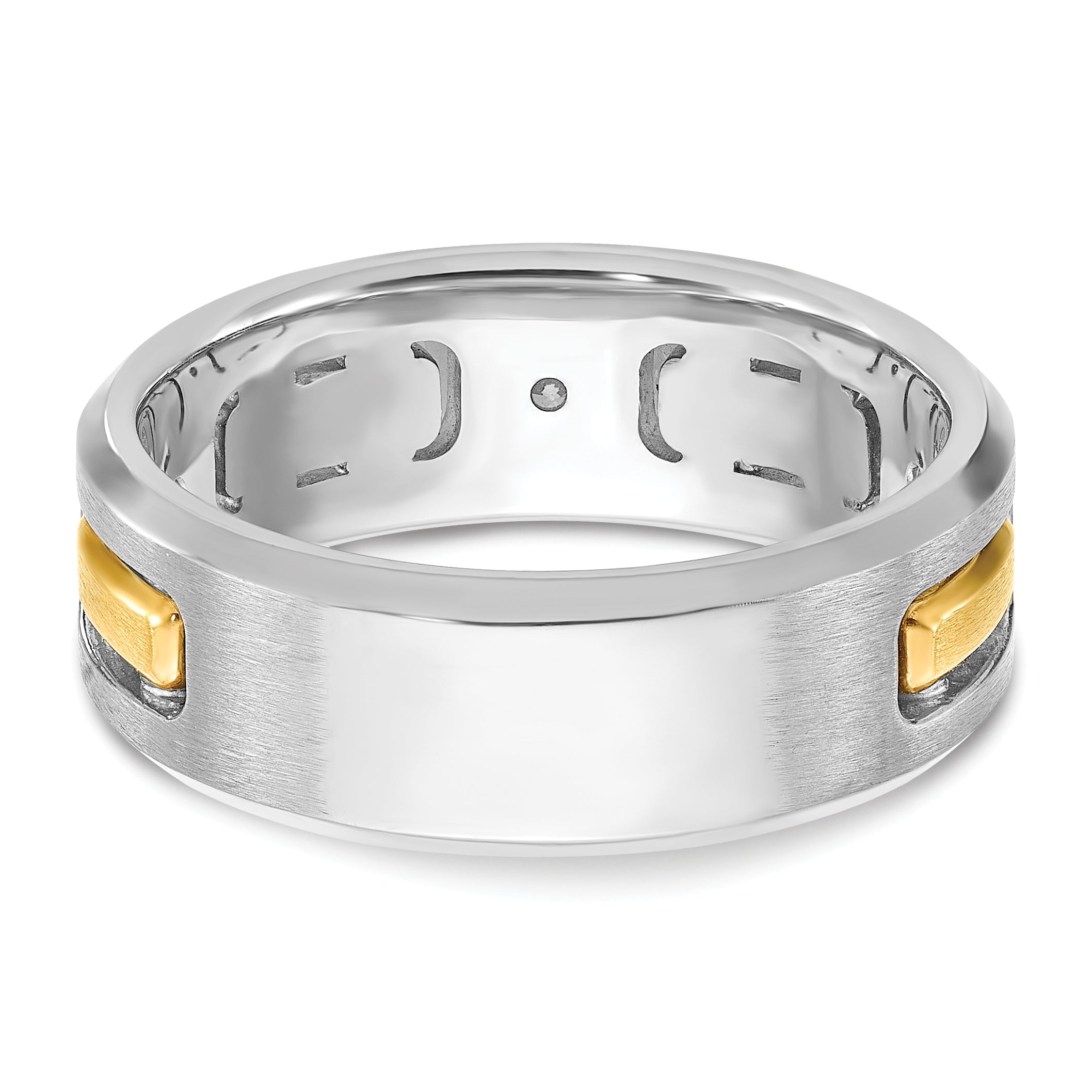 10k Two-tone Men's Polished Satin and Cut-Out 1/6 Carat A Quality Diamond 3-Stone Ring