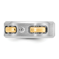 14k Two-tone Men's Polished Satin and Cut-Out 1/6 Carat Lab Grown Diamond 3-Stone Ring - Sophia Jewelers