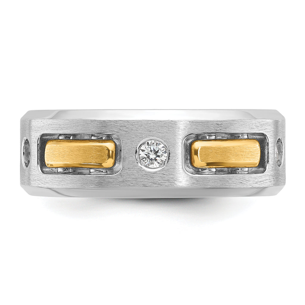 14k Two-tone Men's Polished Satin and Cut-Out 1/6 Carat AA Quality Diamond 3-Stone Ring - Sophia Jewelers