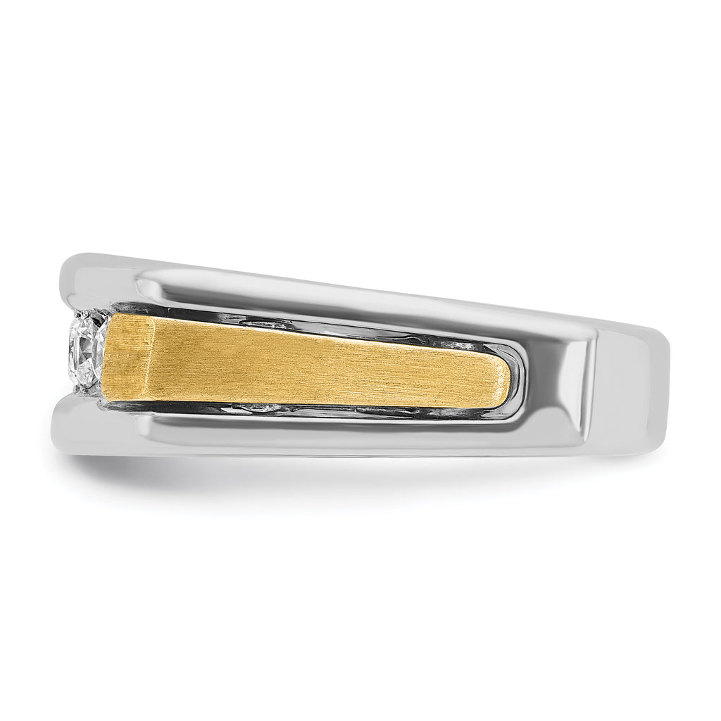 14k Two-tone Men's Polished Satin and Grooved 5-Stone 1/2 Carat AA Quality Diamond Square Ring - Sophia Jewelers