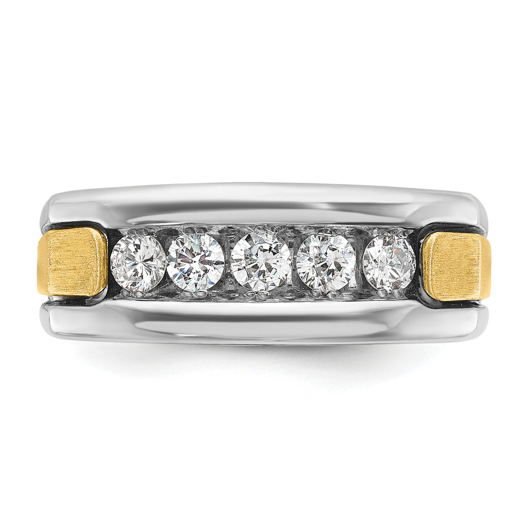 14k Two-tone Men's Polished Satin and Grooved 5-Stone Square Ring Mounting, Mounting Only - Sophia Jewelers
