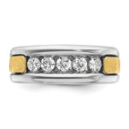 14k Two-tone Men's Polished Satin and Grooved 5-Stone Square Ring Mounting, Mounting Only - Sophia Jewelers