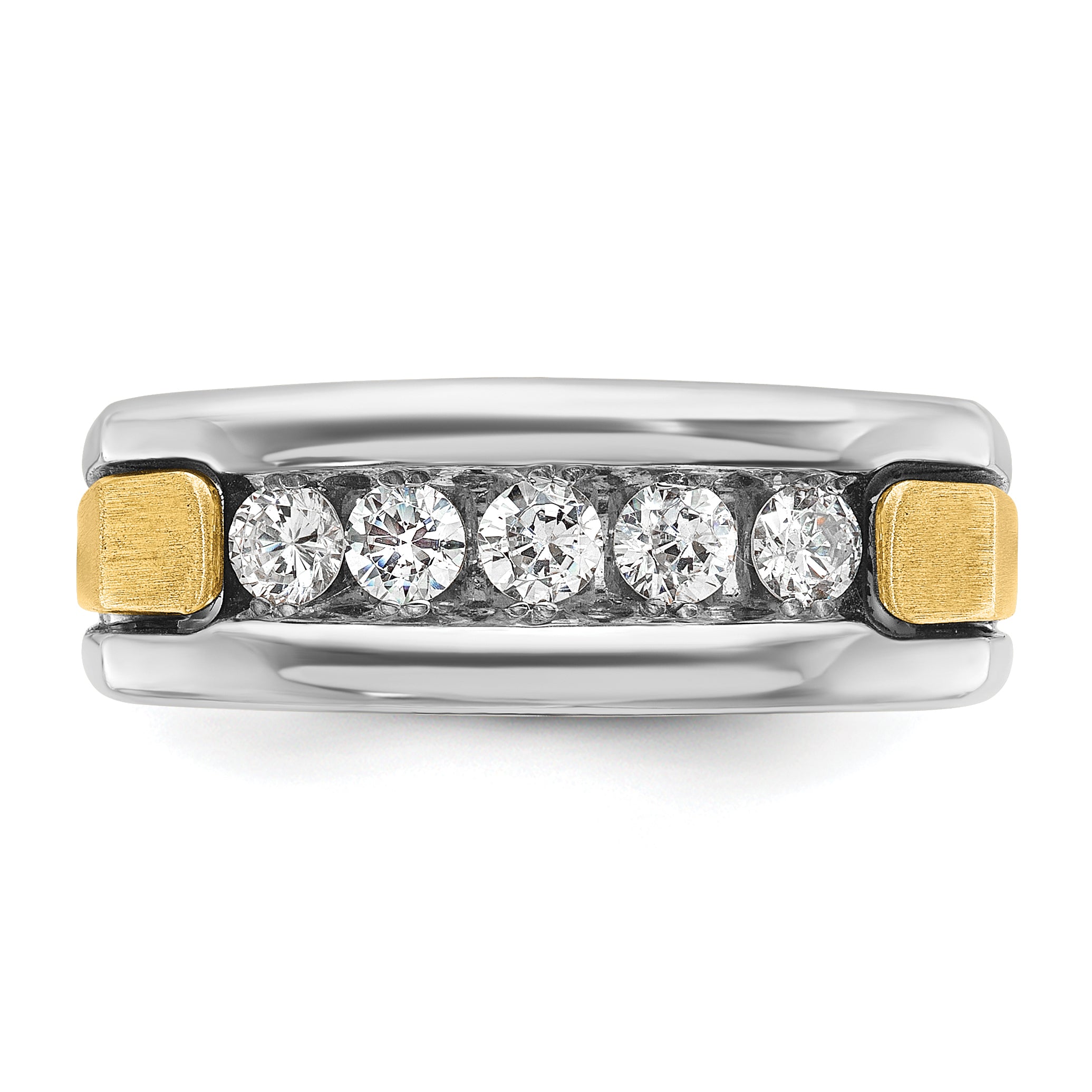 14k Two-tone Men's Polished Satin and Grooved 5-Stone 1/2 Carat AA Quality Diamond Square Ring - Sophia Jewelers