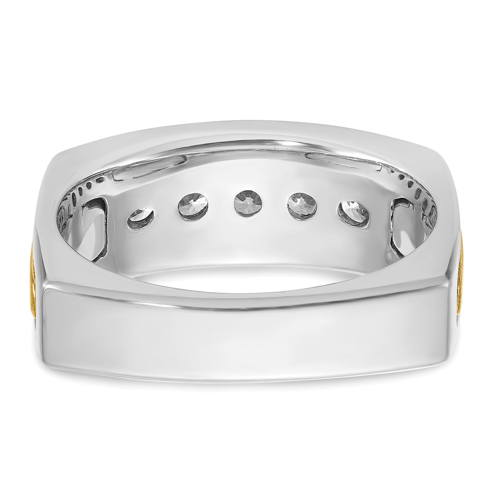 14k Two-tone Men's Polished Satin and Grooved 5-Stone Square Ring Mounting, Mounting Only - Sophia Jewelers