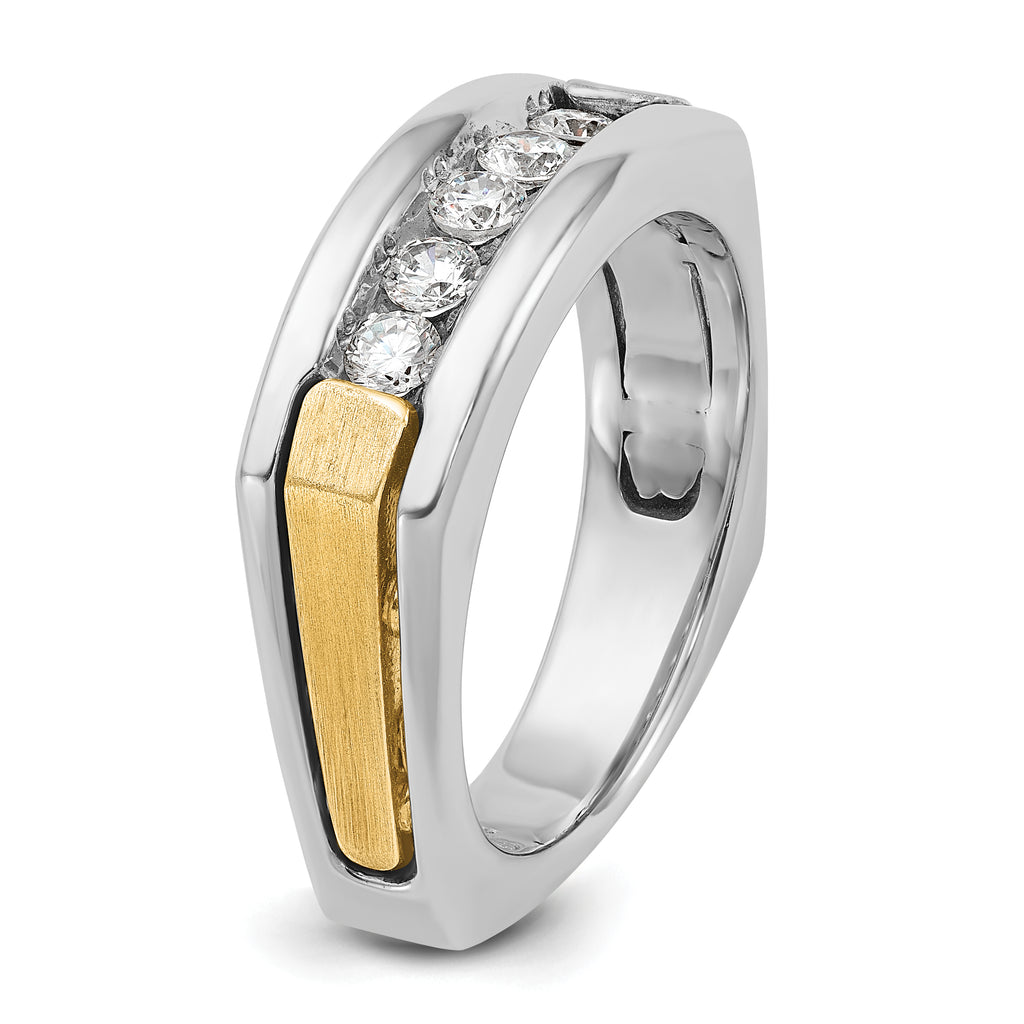14k Two-tone Men's Polished Satin and Grooved 5-Stone Square Ring Mounting, Mounting Only - Sophia Jewelers