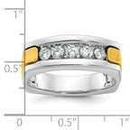 14k Two-tone Men's Polished Satin and Grooved 5-Stone Square Ring Mounting, Mounting Only - Sophia Jewelers
