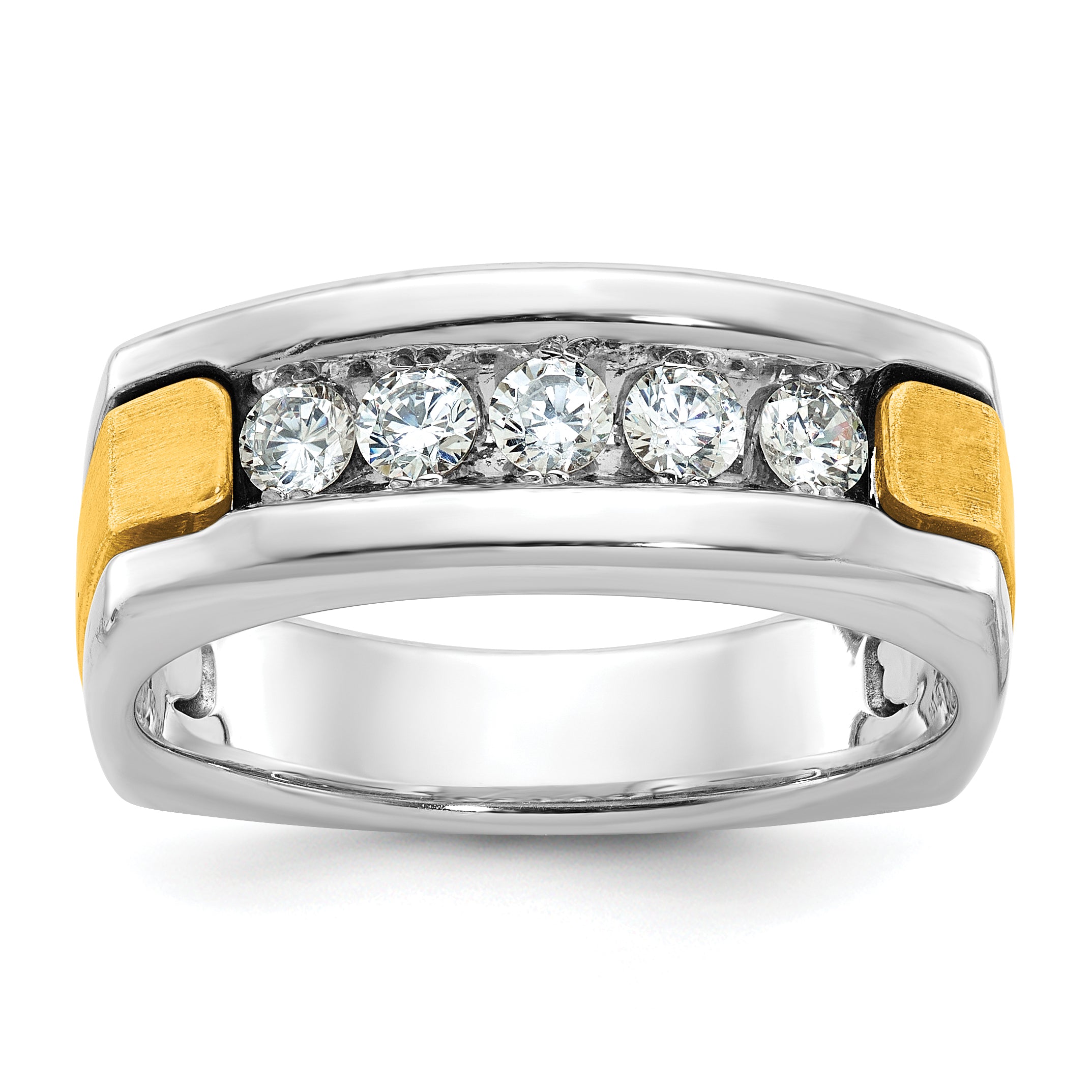 14k Two-tone Men's Polished Satin and Grooved 5-Stone 1/2 Carat AA Quality Diamond Square Ring - Sophia Jewelers Main image