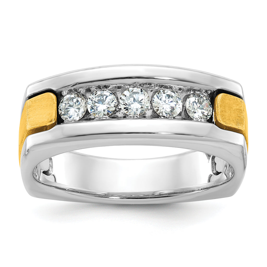 14k Two-tone Men's Polished Satin and Grooved 5-Stone 1/2 Carat AA Quality Diamond Square Ring - Sophia Jewelers
